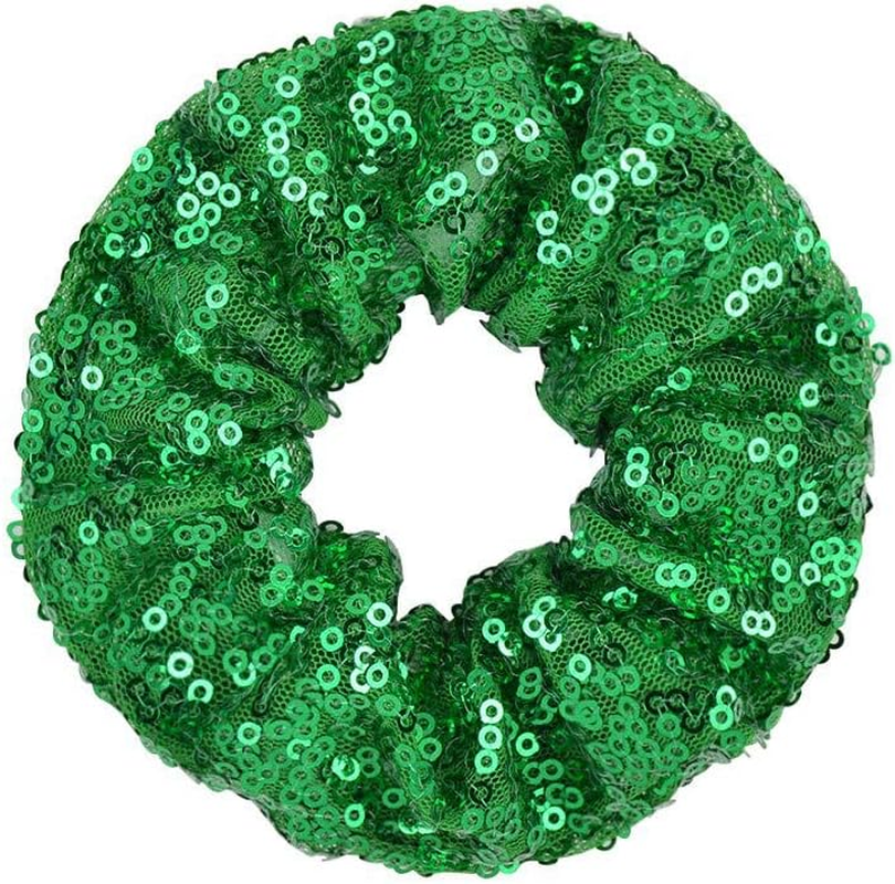OTYOU 6 Pack Sequins Hair Scrunchies Rich Tones Scrunchy Metallic Bobbles Elastic Hair Bands Ties Glitter Ponytail Bun Holders Hair Accessories for Women Girls (Green) image number 3
