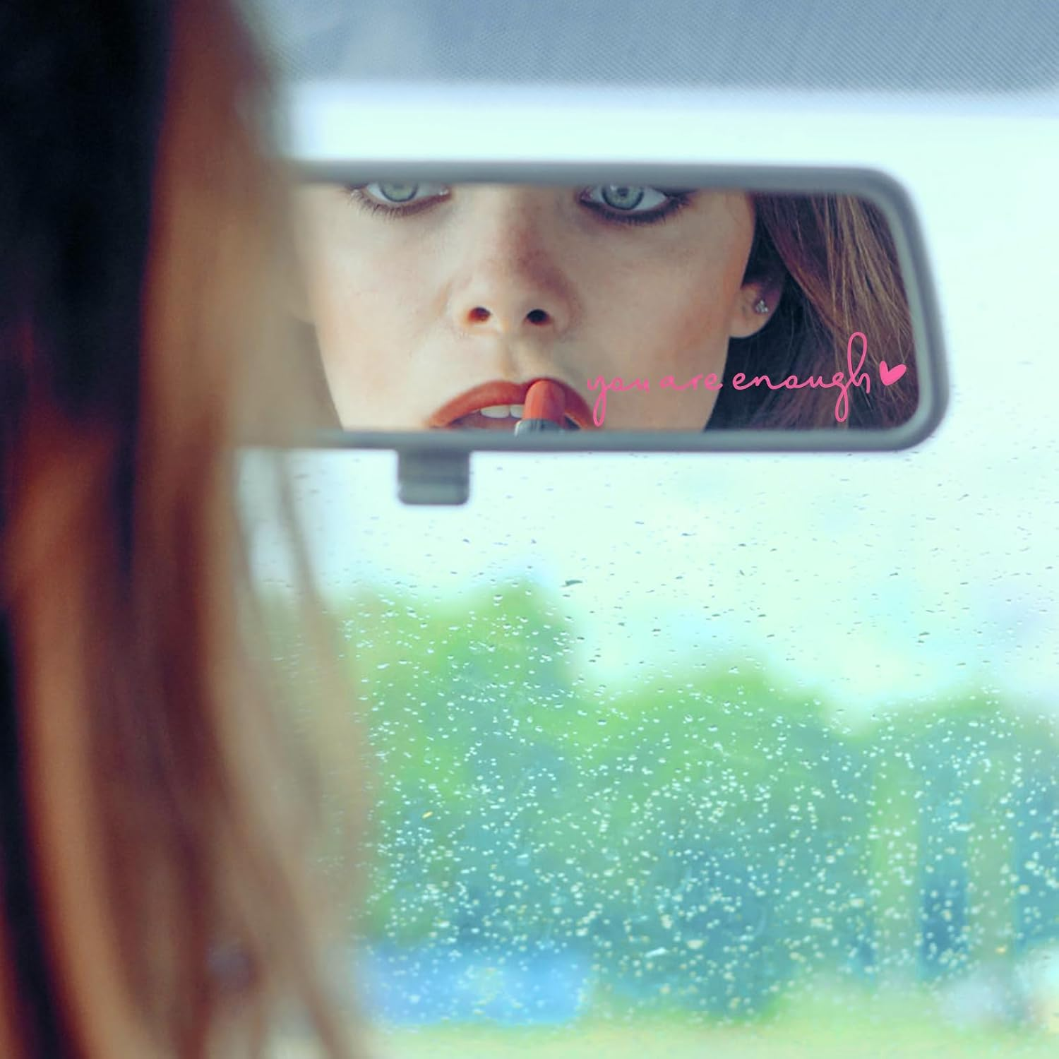 4X You Are Enough Rearview Mirror Decal, Rear View Mirror Sticker, Car Window Decals, Self Affirmations Vanity Mirror Stickers for Women Water Bottle Laptop Bumper Car Accessories Gifts (Pink) image number 2
