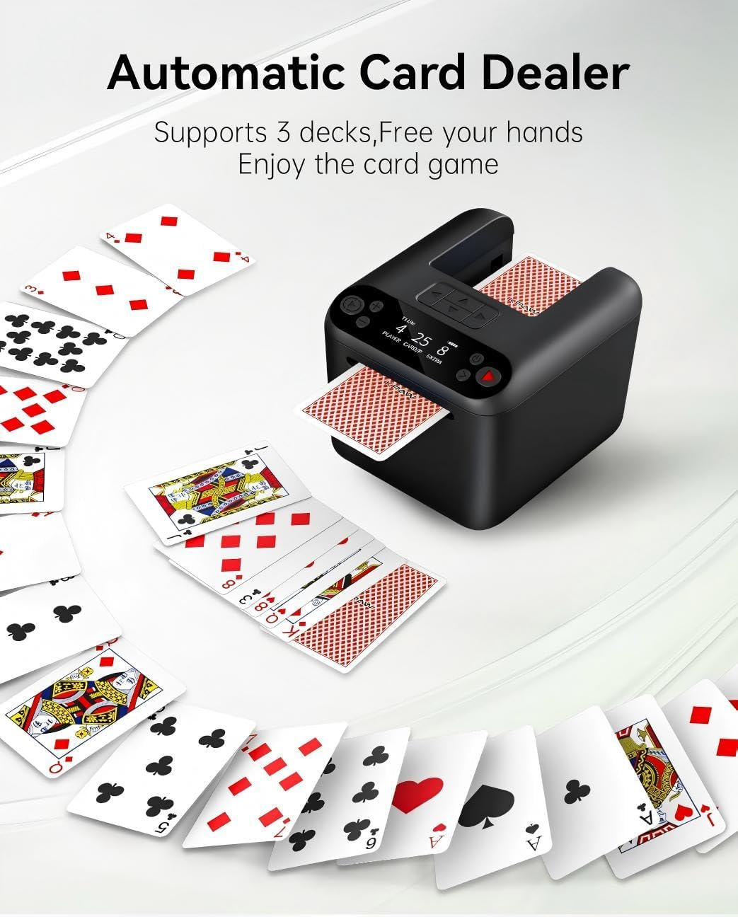 Automatic Card Dealer Machine- 3 Decks Capacity,With 4 Drawing Remotes,Adjustable for 1-12 Players,360&deg; 180&deg; Rotation, Supports Multiple Card Sizes Including Poker, Mahjong, Bridge, and Standard Cards image number 1