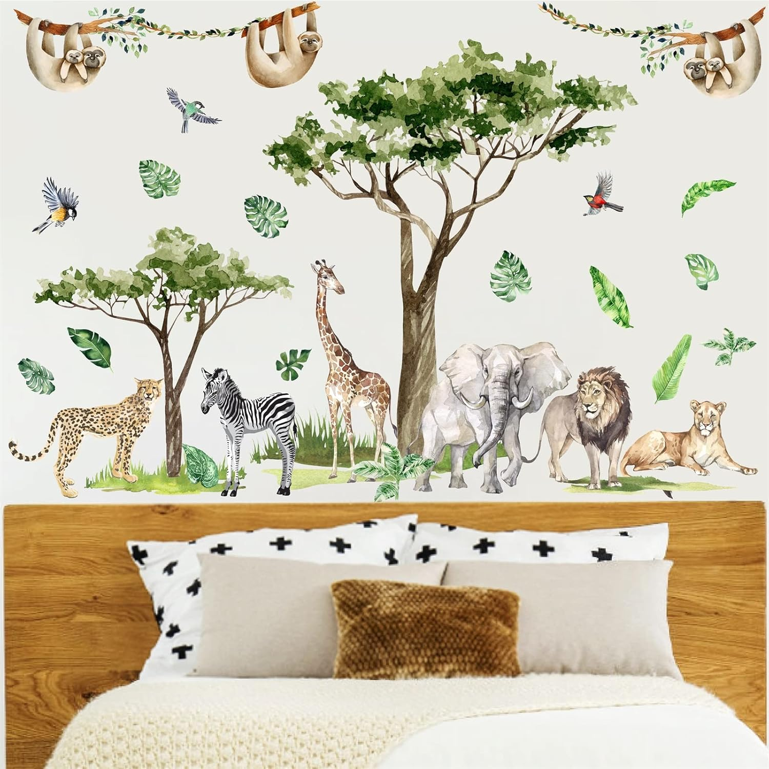 Jungle Animal Wall Decals - Safari and Wild Animal Wall Stickers for Nursery, Living Room, Bedroom - Large Zoo Animal Decor with Jungle Tree Forest Theme image number 2