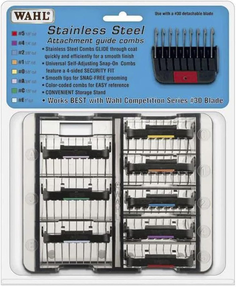 WAHL Pet 1-8 Stainless Metal Combs/Guides Set image number 1