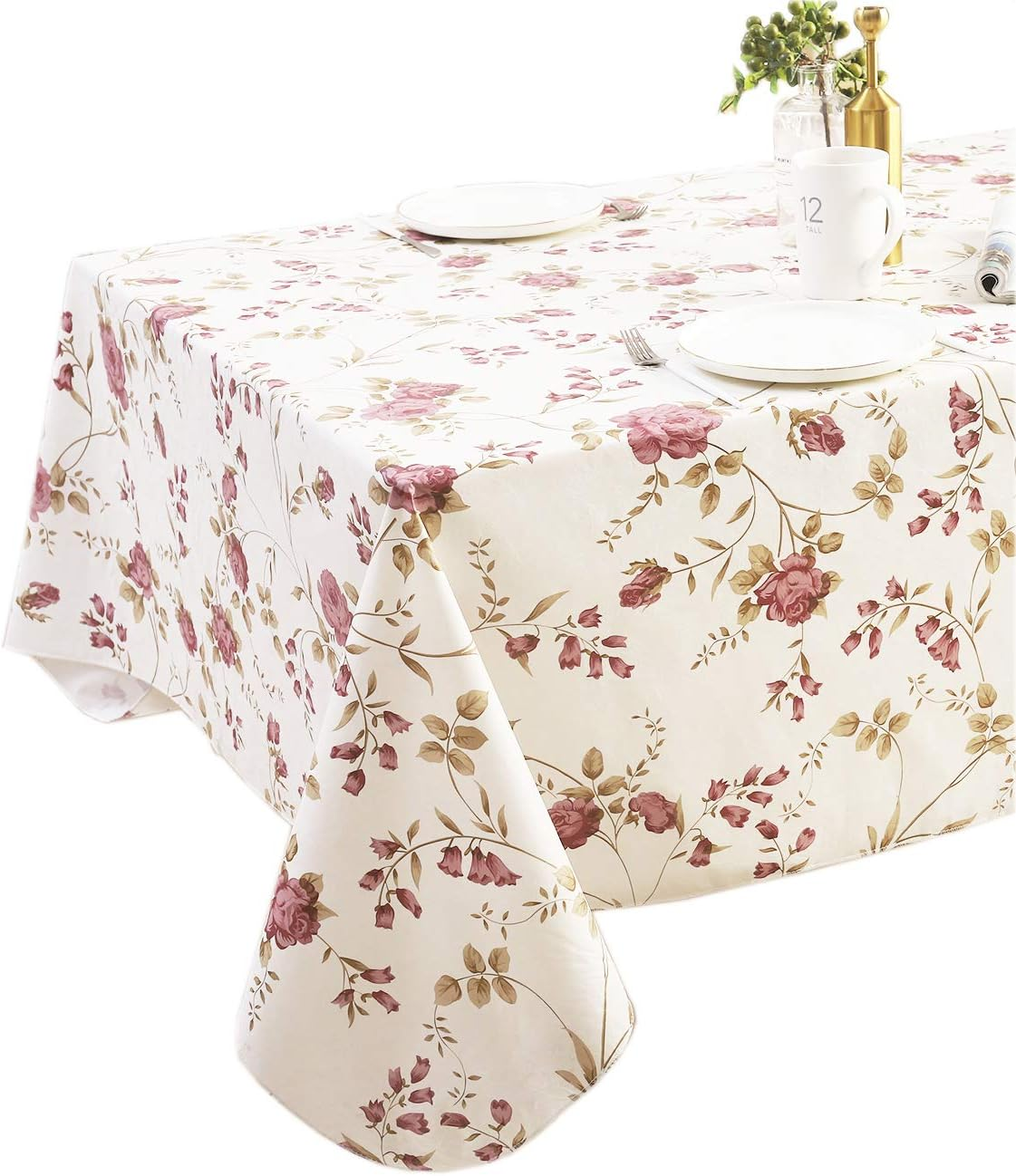 Heavy Duty Vinyl Tablecloth with Flannel Backing Waterproof Oil-Proof PVC Table Cloth Stain-Resistant Wipeable Rectangle or Square Table Cover for Indoor and Outdoor (Flowers, 60X102 Inch) image number 4