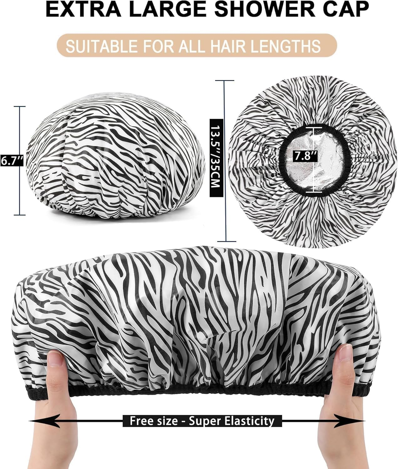 2 Pieces Shower Cap Heat Cap for Deep Conditioning, Conditioning Cap Made of Aluminum Foil for Home and Salon Use, Hair Dyeing and Hot Oil Treatment Tools (Black White Stripes) image number 5