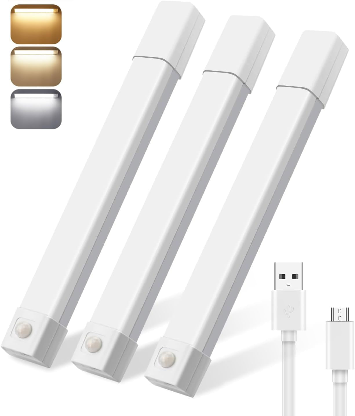 H HOME-MART under Cabinet Lights,3 Color Closet Lights,30 LED Rechargeable Closet Lights Dimmable LED Motion Sensor Light Indoor,Under Cabinet Lighting or Stairs, Kitchen, Bedroom, Wardrobe image number 6