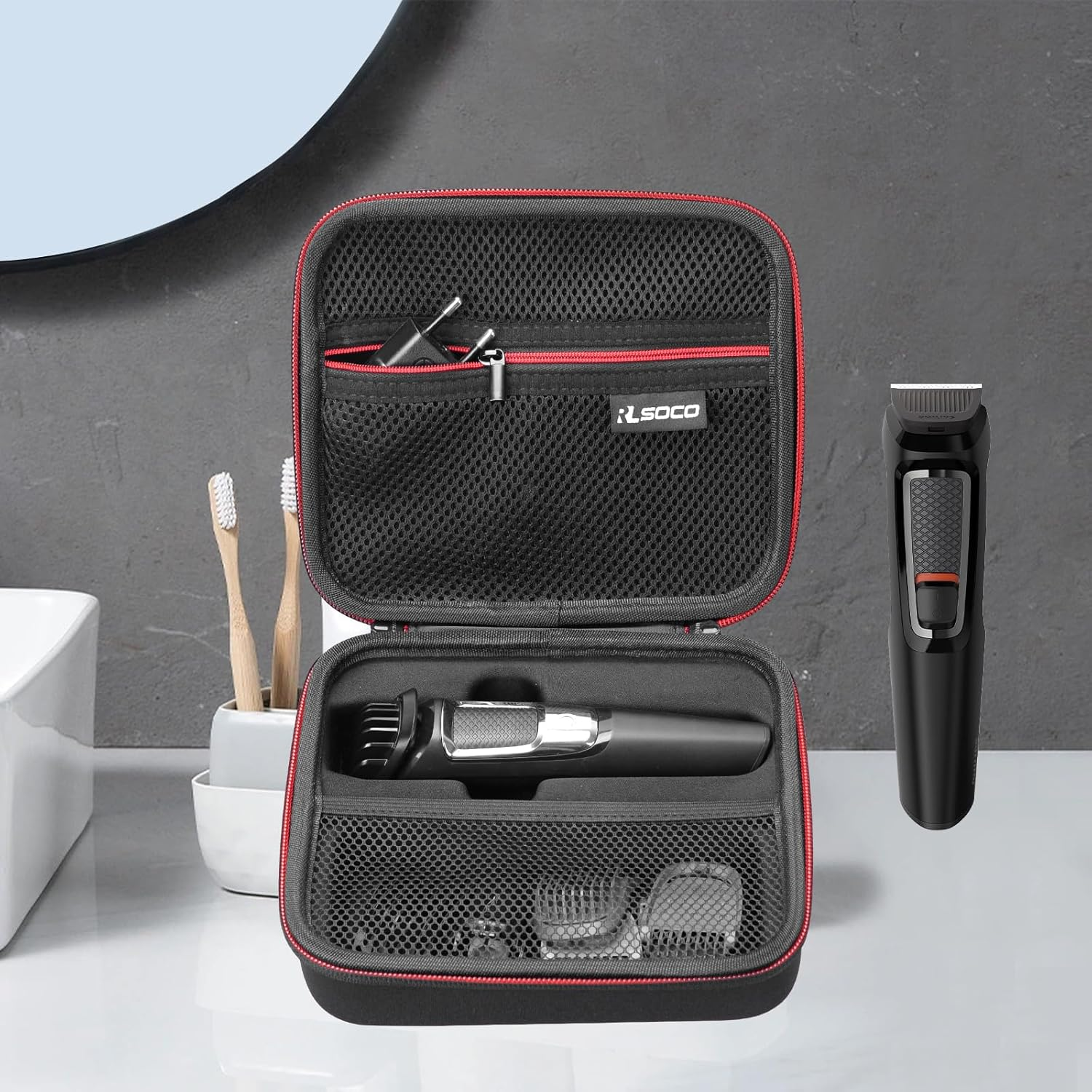 RLSOCO Travel Case for Philips Norelco Multigroom 3000/5000/9000/7000 Trimmer, Fits Philips MG3730/MG3770/MG5910/MG5750/MG9520/MG9510/MG7910/MG7970 - Black (Case Only) image number 1