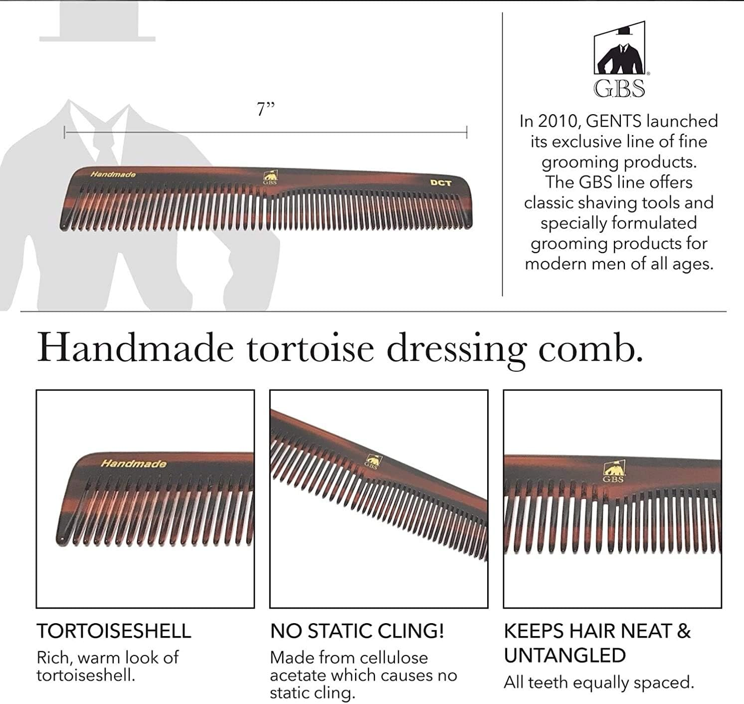 G.B.S Handmade Stylish Comb Set- Hair Styling Grooming for Men, Women Fine Toothed Tortoise Combs Pack of 4 1 DCT Dressing, 1 FCT Folding, 1 PCT Pocket & 1 MCT Mustache Comb image number 2