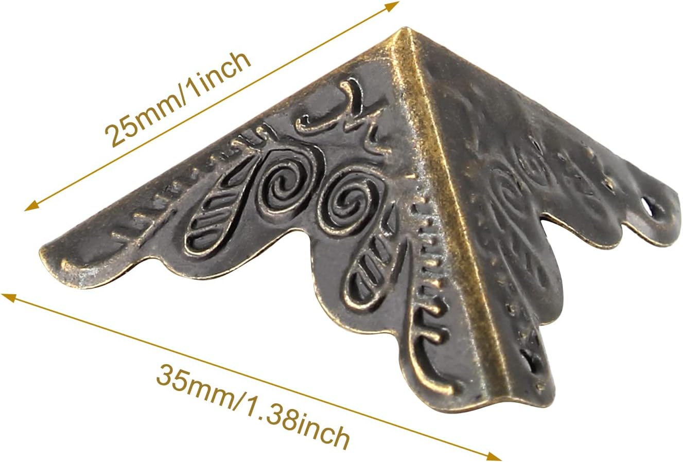 Piutouyar 48 Pcs Box Corner Protectors Metal Cabinet Corner Protectors Rattan Carved Edge Guards for Furniture Decorative with Mounting Screws, 1"X1"X1" Bronze image number 4