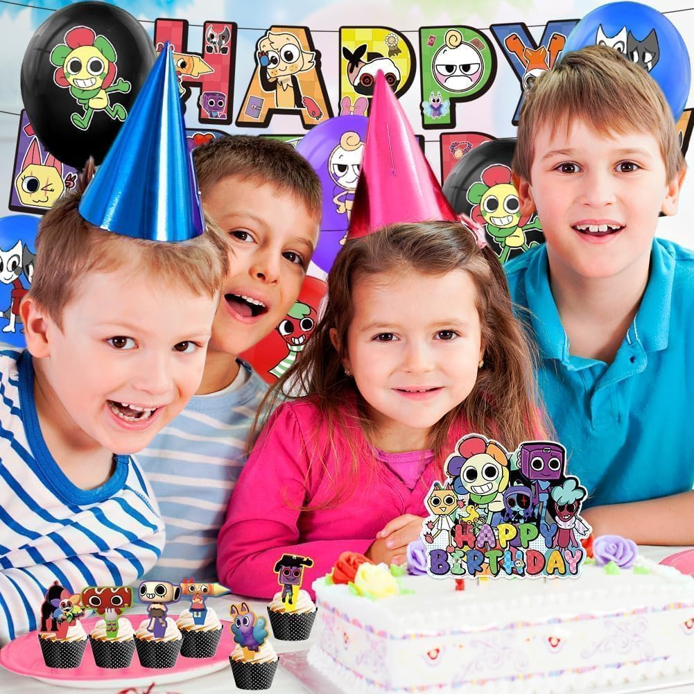 Dandy Birthday Party Set, Includes Banner, 16 Balloons (Blue, Black, Red, Purple), 12 Cupcake Decorations & Large Cake Decoration image number 6