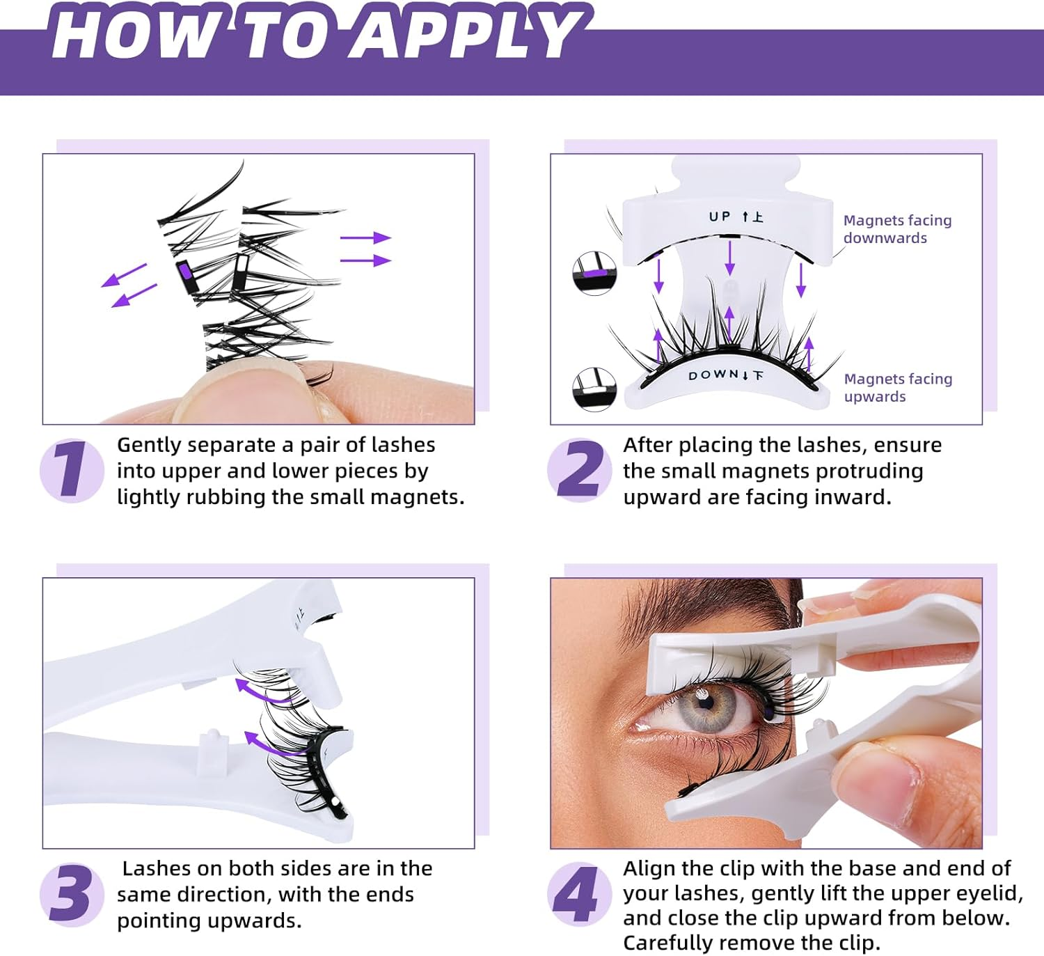 B&Qaugen Magnetic Eyelashes Manga Lashes 2 Pair Lashes Natural Look (CX01) - Clear Band - Cruelty Free - Synthetic Hair image number 1