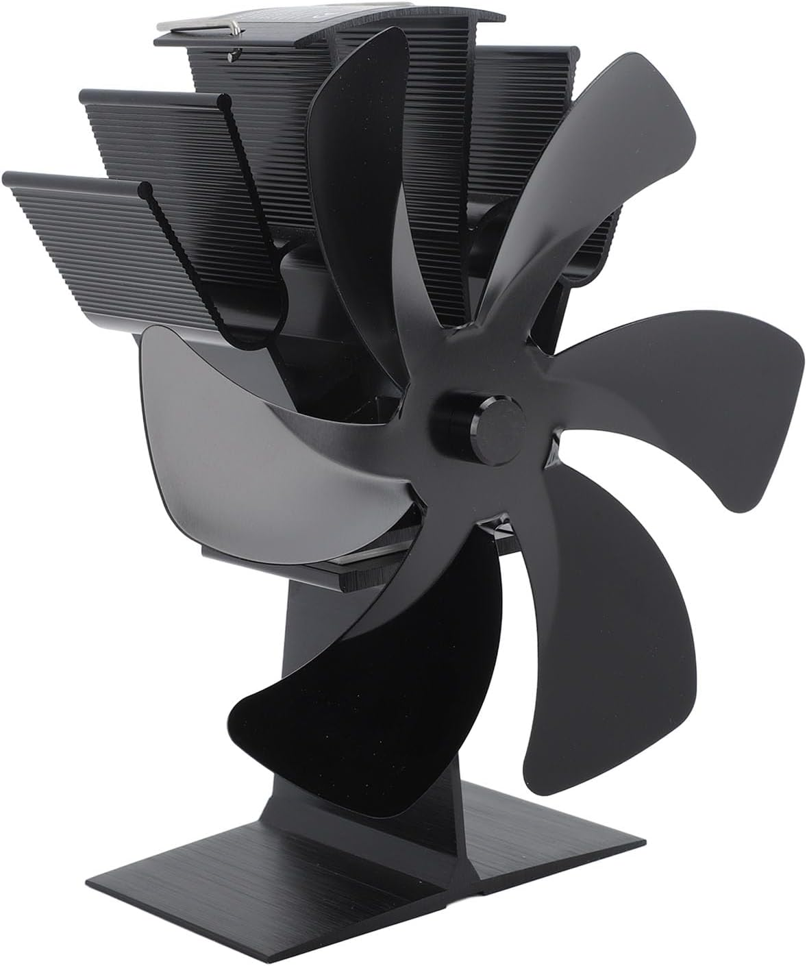 Wood Stove Fan, 6 Blades Fireplace Fan Heat Powered Non Electric, Aluminium Alloy Vertical Thermal Fan for Gas Stove, Wood Burning Stove (Black) - Silver image number 3