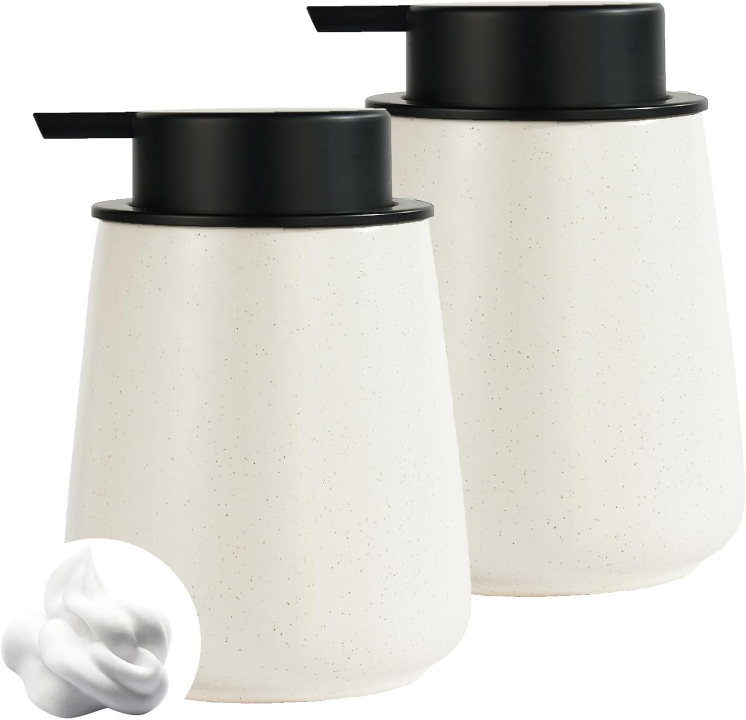 Eyrozia 12Oz Black Soap Dispenser - Ceramic Lotion Hand Soap Dispenser Set with Easy-To-Press Pump, Refillable Liquid Hand Soap Dispenser for Bathroom, Dish Soap Dispenser for Kitchen, 2 Pack