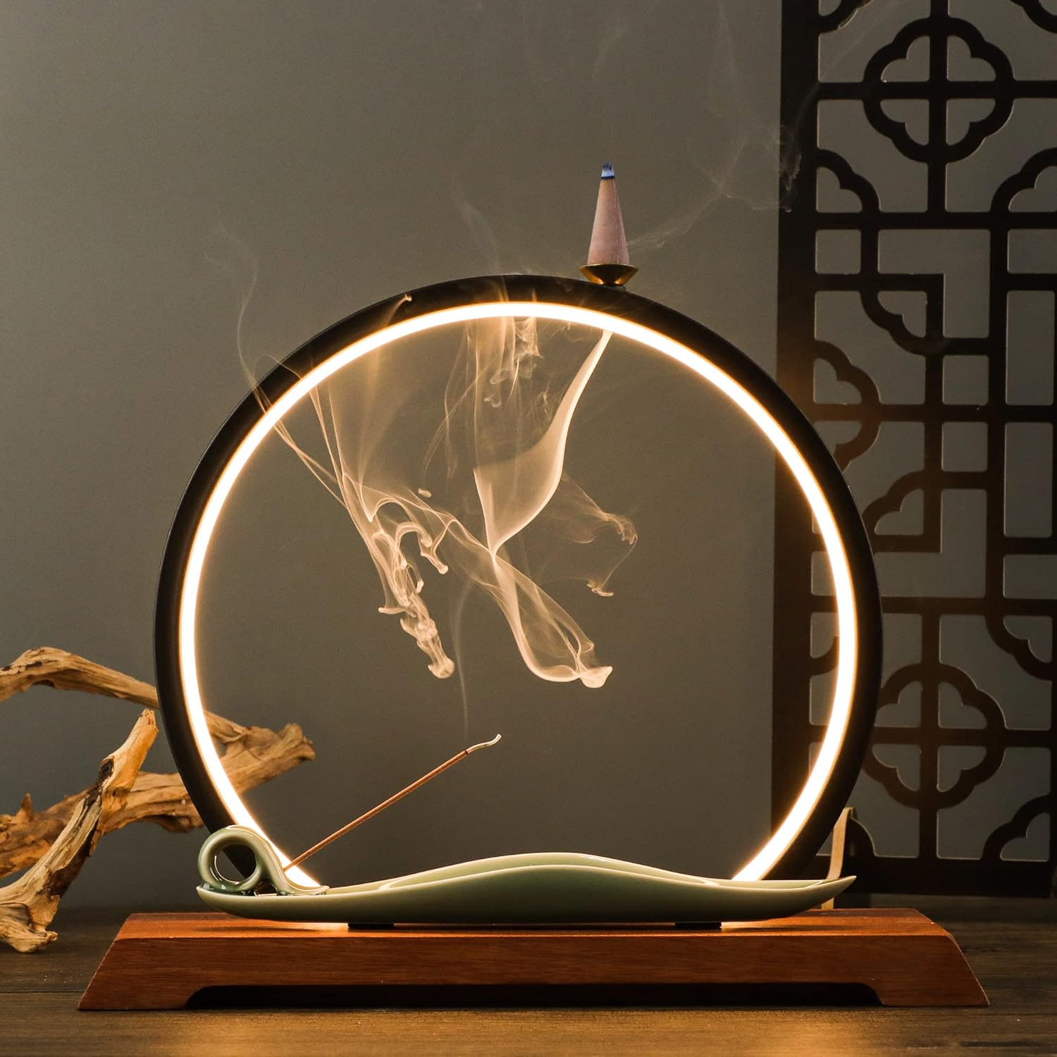 REAWOW Incense Burner Holder Waterfall Ornaments Lightweight Ring with 20 Incense Cones and 30 Sticks Backflow Incense Sticks for Meditation Decoration Home Office Yoga Spa Decoration image number 5