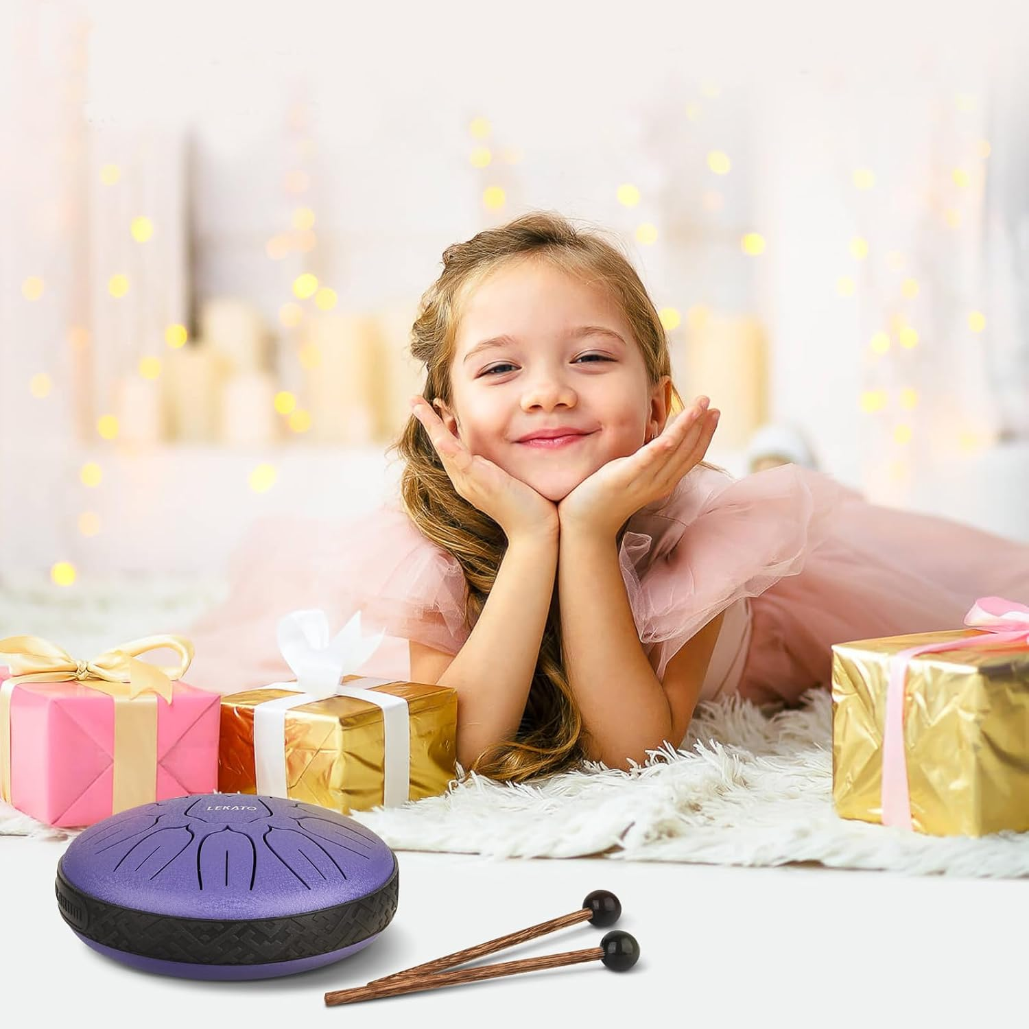 Steel Tongue Drum 6 Inch 11 Notes, LEKATO Steel Drum D Major Beginner Handpan Drum Percussion for Meditation Yoga Musical Education, Best Present for Families/Friends, Lavender Purple - Lavender Purple image number 4