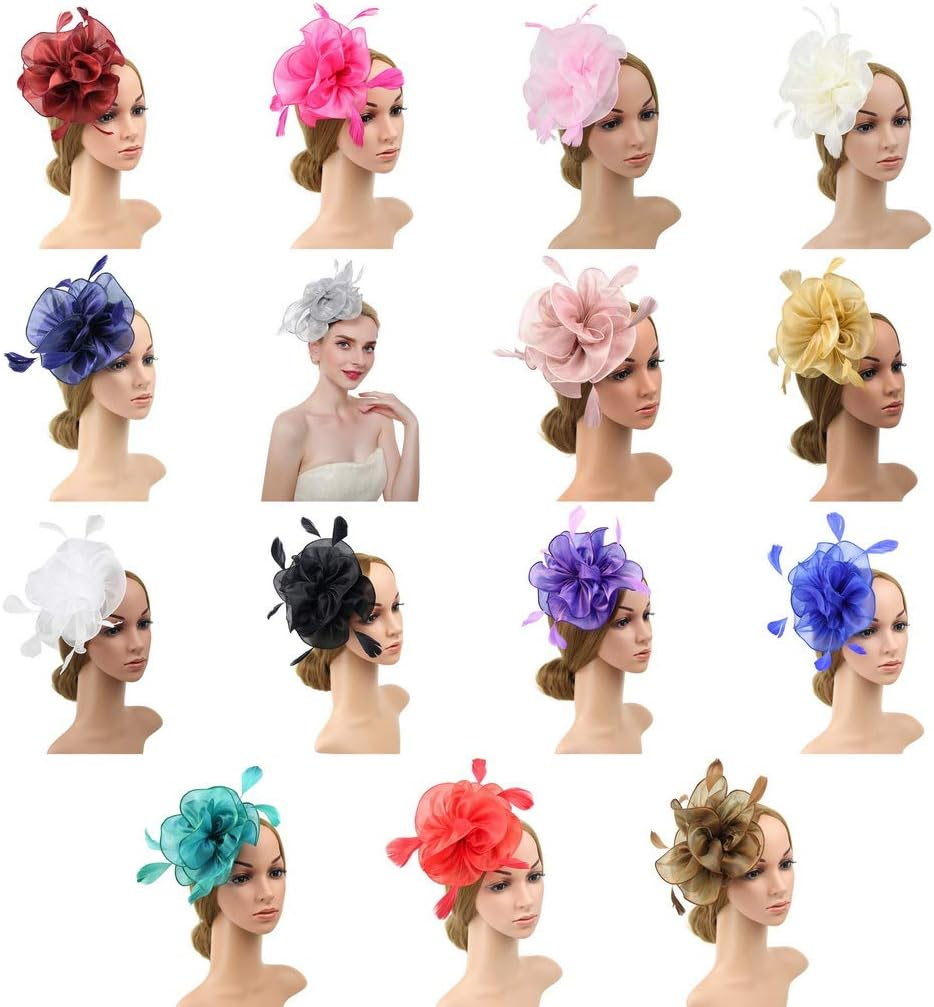 Bigood Women Organza Feather Horse Racing Festival Fascinators Derby Hat Hair Accessories image number 6