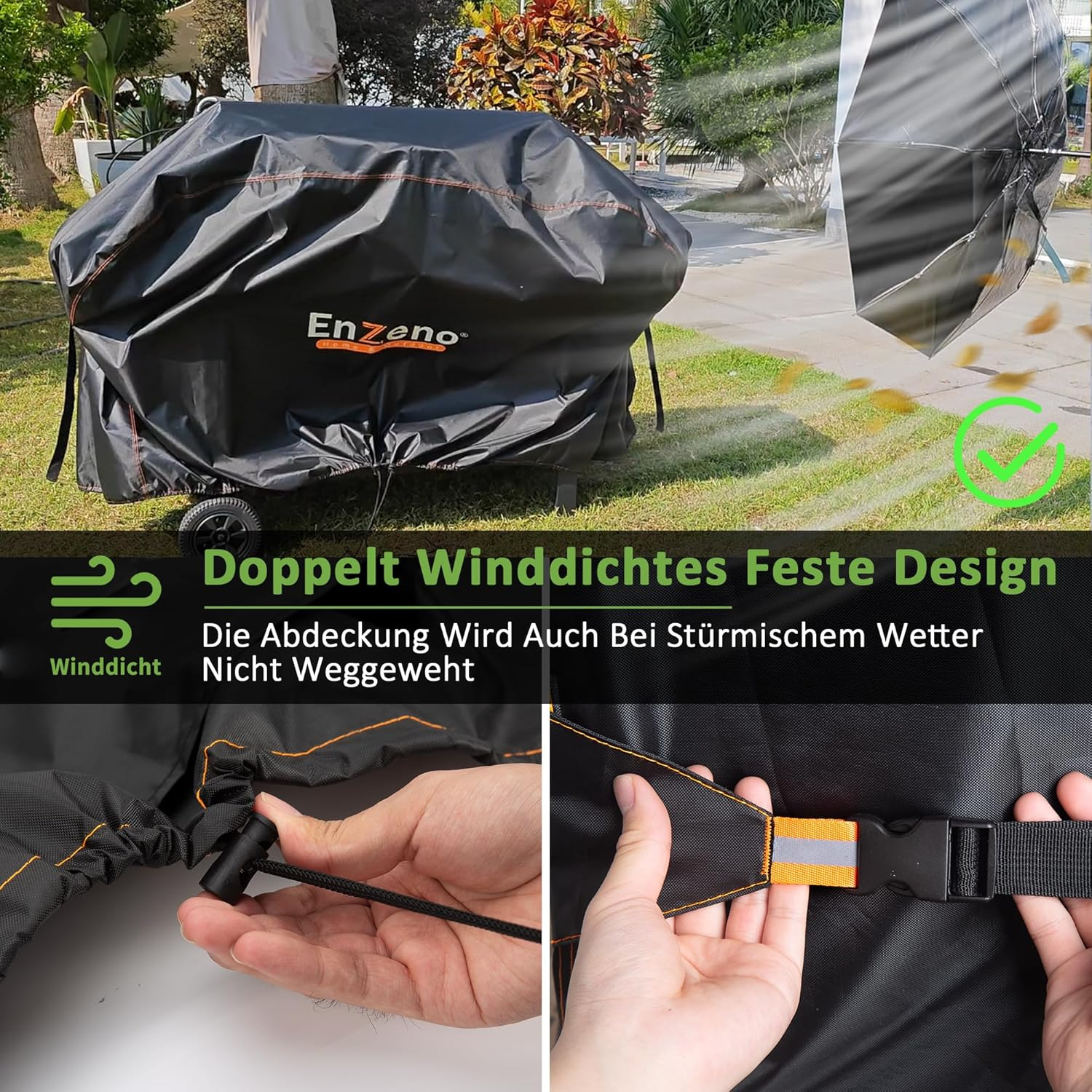 Enzeno Weatherproof Barbecue Cover, 120 X 60 X 120 Cm, Gas Barbecue Cover, Dustproof Grill Tarpaulin for Weber, Brinkmann, Char Broil - Black image number 6