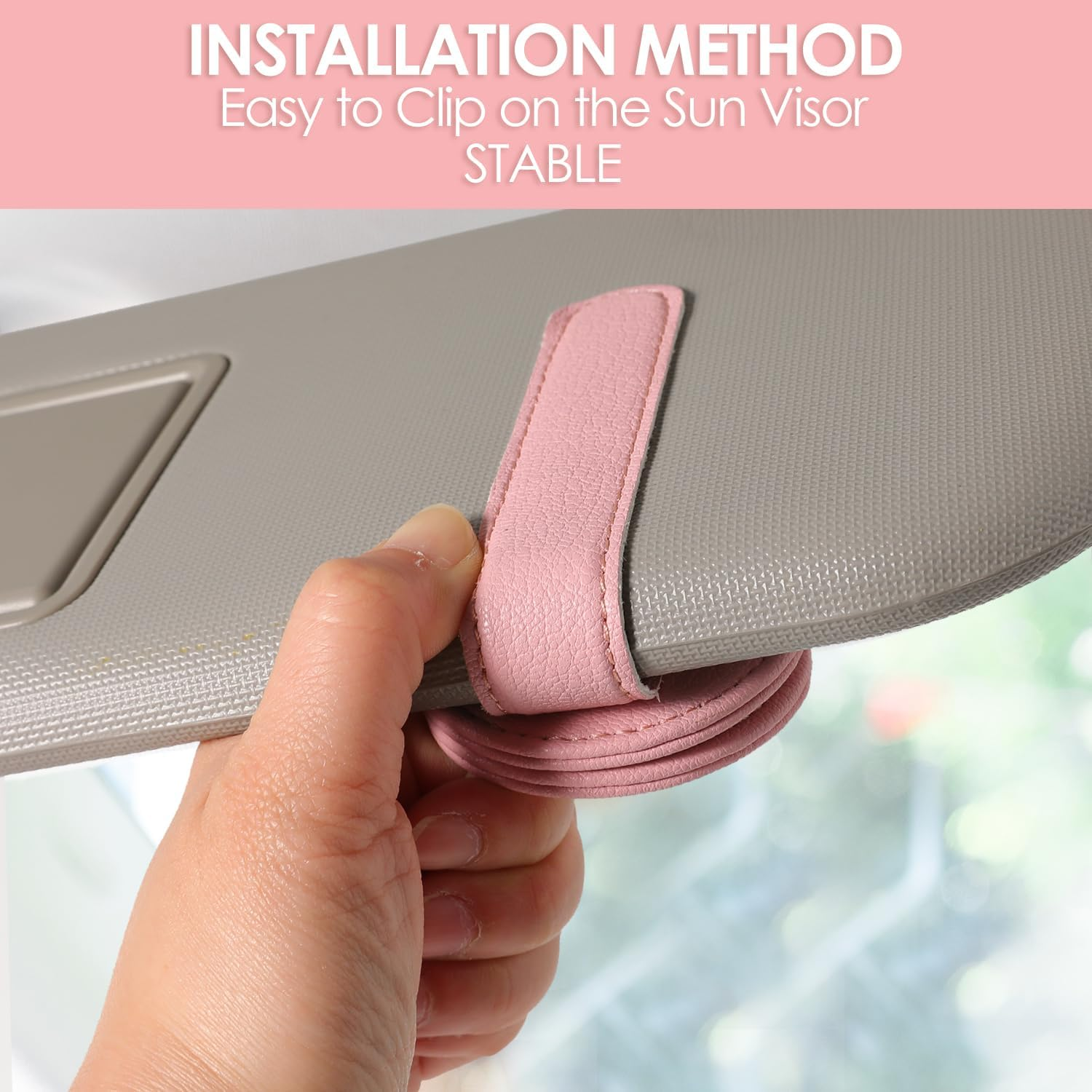 Magnetic Sunglass Holder for Car Visor Clip 2 PCS, Leather Car Glasses Holder, Visor Accessories Eyeglasses Holder Glasses Storage Case (19-Pink)