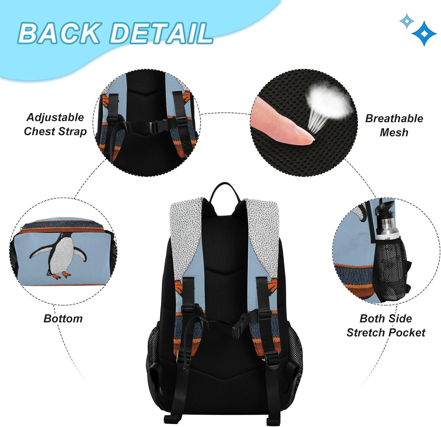 QGBYMX Backpack Penguin Jump Cute for School Girls Boys, Backpack for Women Men, Lightweight Bookbag with Lunch Box Travel Laptop Daypack 18.5&rdquo; X 11.8&rdquo;, Multi-Colored, One Size, Travel Backpacks image number 2