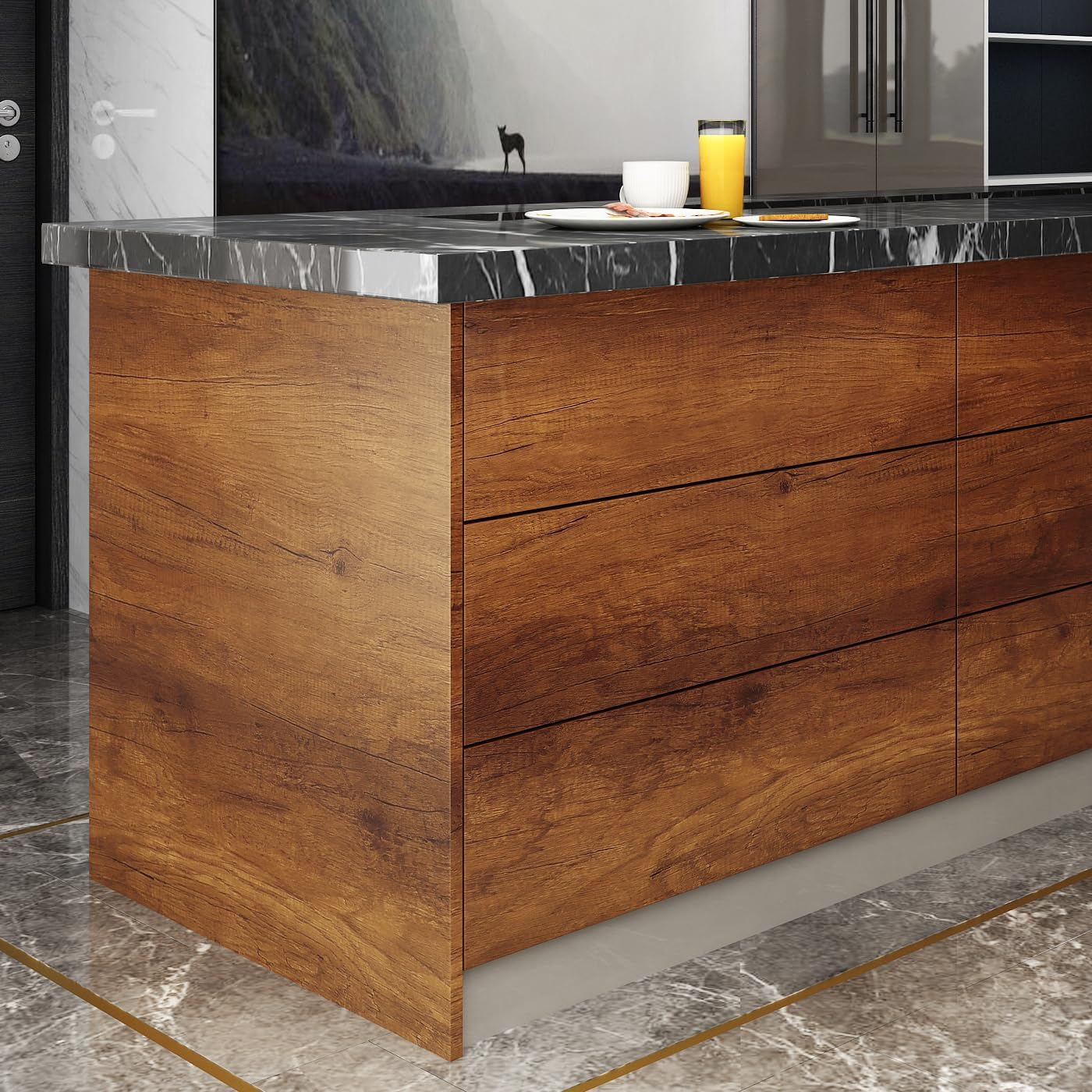 YENHOME 24"X200" Faux Wood Contact Paper Wood Grain Contact Paper Peel and Stick Walnut Contact Paper for Cabinets Countertop Cover Wood Peel and Stick Wallpaper Wood Vinyl Wrap for Kitchen Furniture image number 2