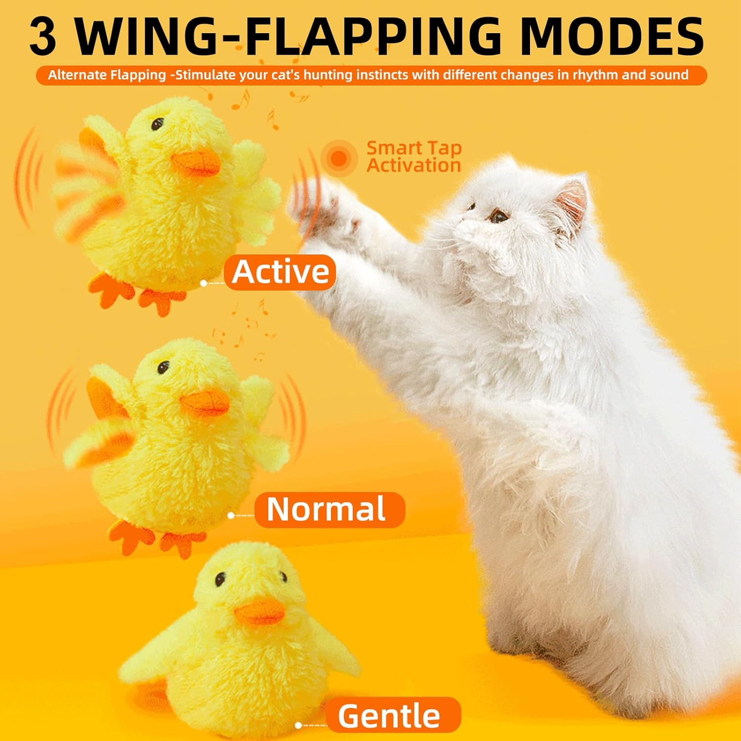 Chirping Duck Interactive Cat Toy, Touch Activated Automatic Kitten Toy with USB, Realistic Duck Quack & Flapping Wings Catnip Toy, Cute Cat Kicker Toy, Cat Exercise Toys for All Breeds image number 6