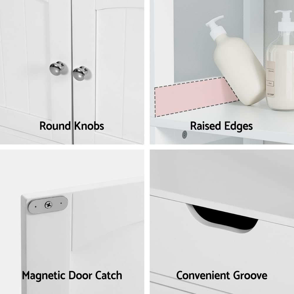 Artiss Bathroom Floor Storage Cabinet with 2 Drawers 3 Open Shelves 2 Door White image number 4