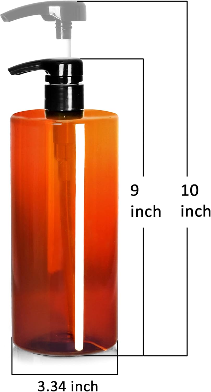 Youngever 4 Pack Pump Bottles for Shampoo 32 Ounce (1 Liter), Amber Shampoo Pump Bottles, Plastic Cylinder with Lockdown Leak Proof Pumps image number 2