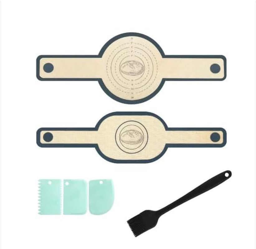 Silicone Bread Sling for Dutch Oven | Non-Stick & Heat Resistant (500&deg;F) | 2Pcs Oval & round + 3-Piece Cutter Set & Brush | Reusable Sourdough Baking Mat with Long Handles image number 2
