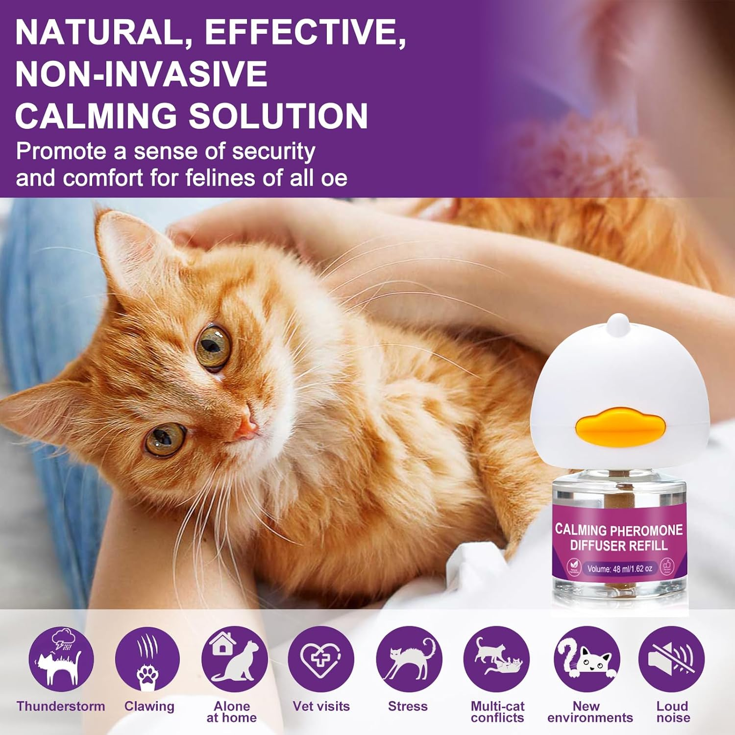 Cat Pheromones Calming Diffuser Relieve Anxiety Stress Cat Calming Diffuser Comfort for Cats 3 Refills, Reduce Fighting and Scratching Calm Relaxing Fits All Cats image number 5
