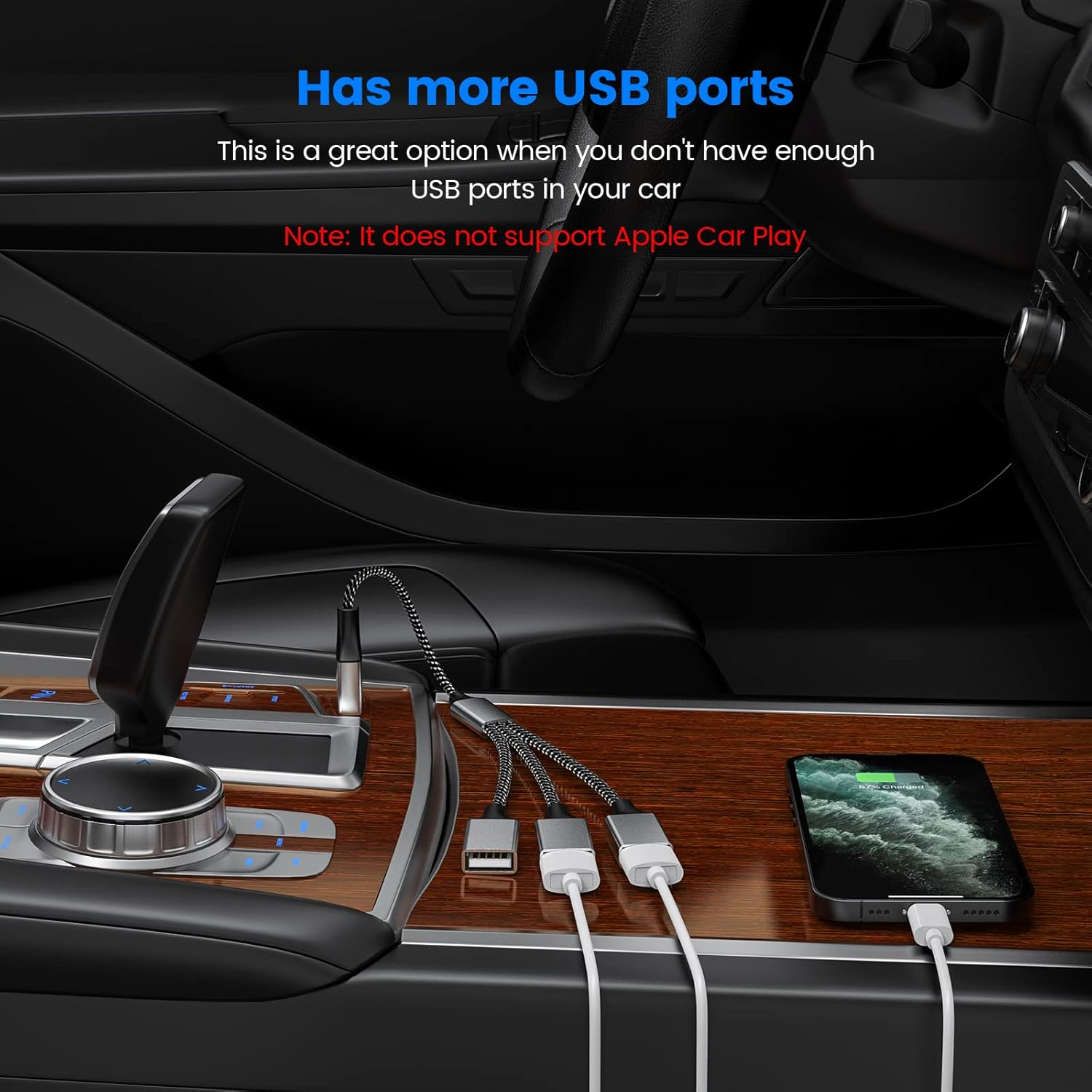 USB 3 Port Splitter Cable, MOGOOD USB Type B Splitter 1 Male to 3 Female USB 2.0 Adapter Power Cord Extension Hub for Charging/Data Transfer/Laptop/Mac