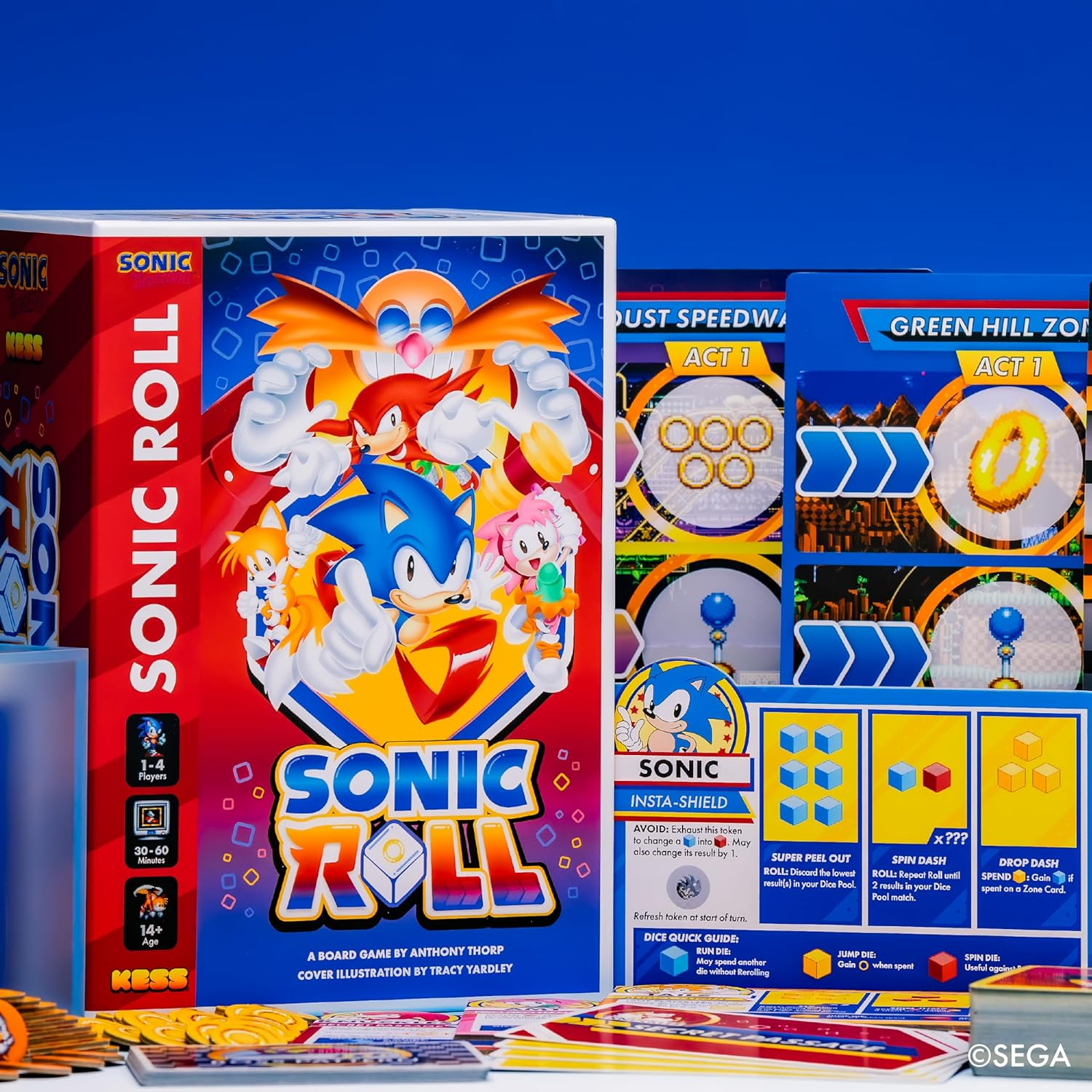 KESS - Sonic Roll Board Game: Roll through 4 Classic Zones, 1-4 Players Thrilling Tabletop Adventure Game for Ages 14+