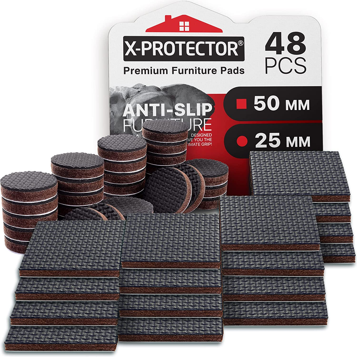 X-Protector Non Slip Furniture Pads &ndash; 12 Premium Furniture Grippers 3"! Best Selfadhesive Rubber Feet Furniture Feet &ndash; Ideal Non Skid Furniture Pad Floor Protectors &ndash; Keep Furniture in Place!
