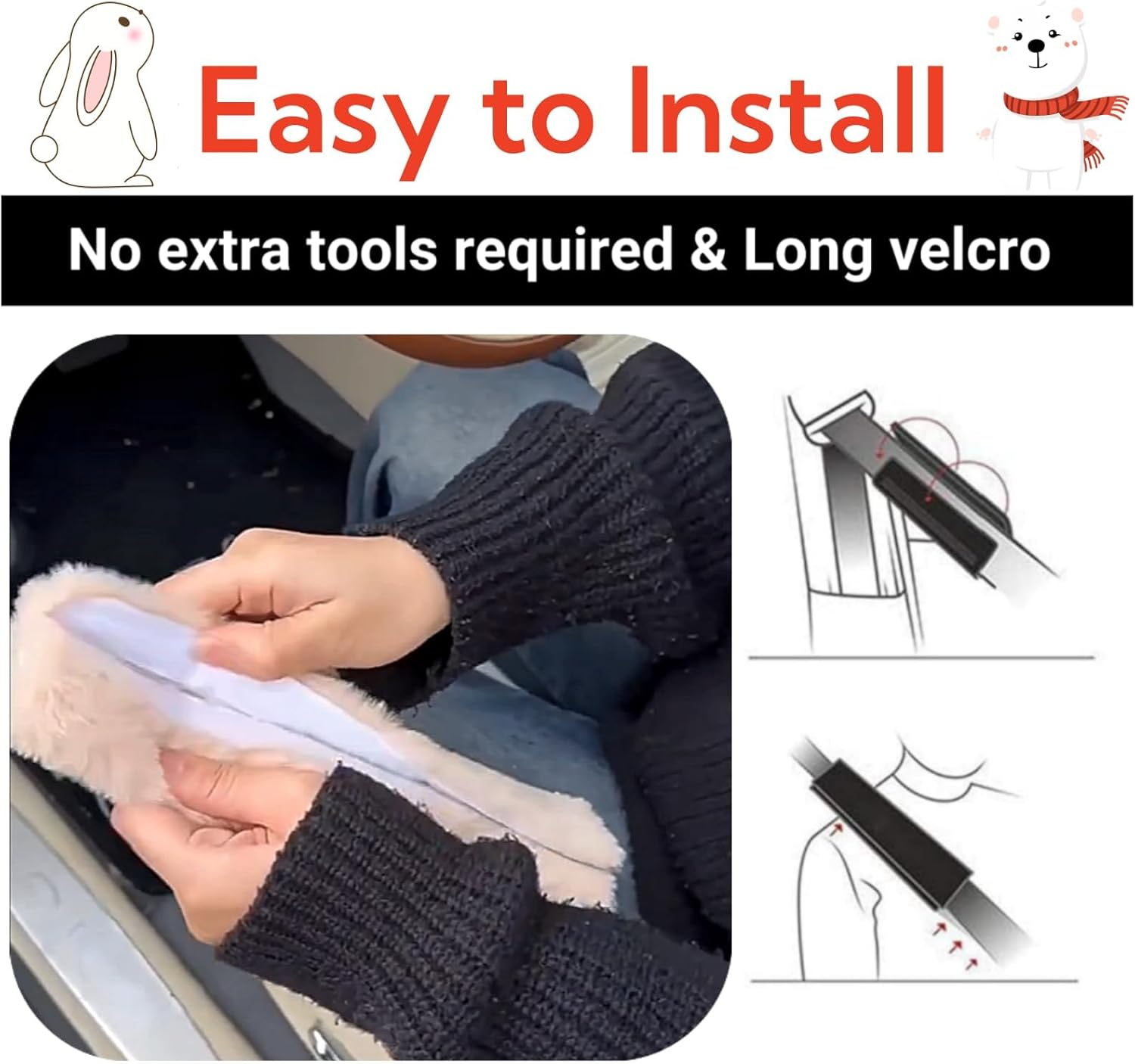 2 PCS Seat Belt Cover Pad, Cute Kawaii Animal Bunny Seatbelt Covers for Kids and Adults, Winter Plush Fluffy Soft Seat Belt Cover, Cartoon Seatbelt Cushion,Car Seat Strap Pads image number 5