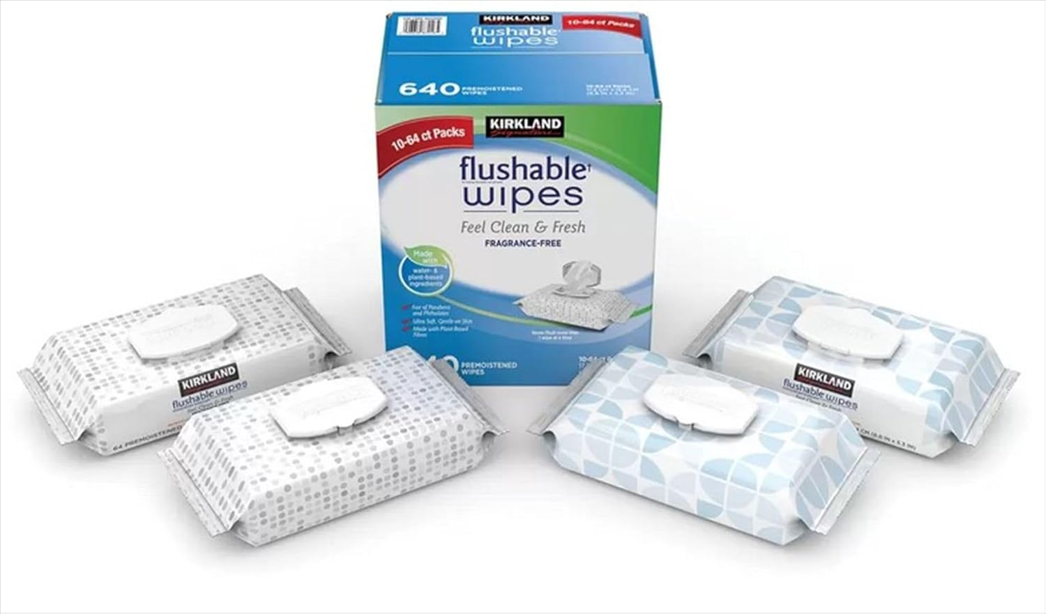 Kirkland Signature Flushable Wipes, 640 Count, Fresh & Clean, Pack of 10