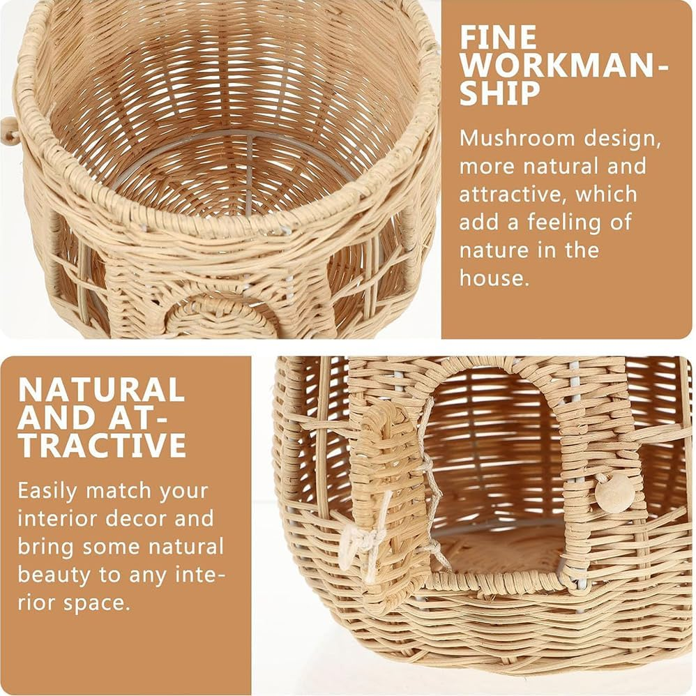 Mushroom Basket with Lid,Handwoven Decorative Storage Box,Decorative Woven Handle Basket Fruit Baskets,For Bedroom,Closet,Shelves,Laundry & Toy Storage,Photography Props,Eco-Friendly & Durable image number 5