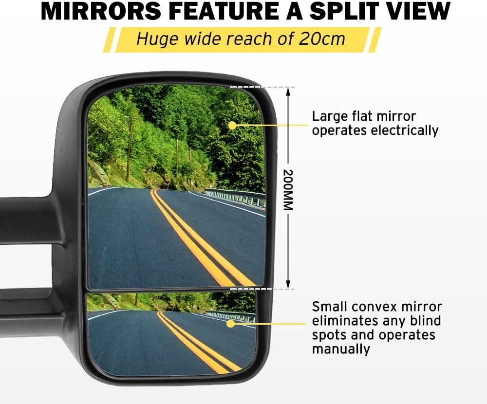 SAN HIMA Pair Towing Mirrors Fits Patrol GU Y61 1997-2016 - Extendable Manually Foldable 20CM Split View Durable & Stylish Tow Mirrors, Black image number 1