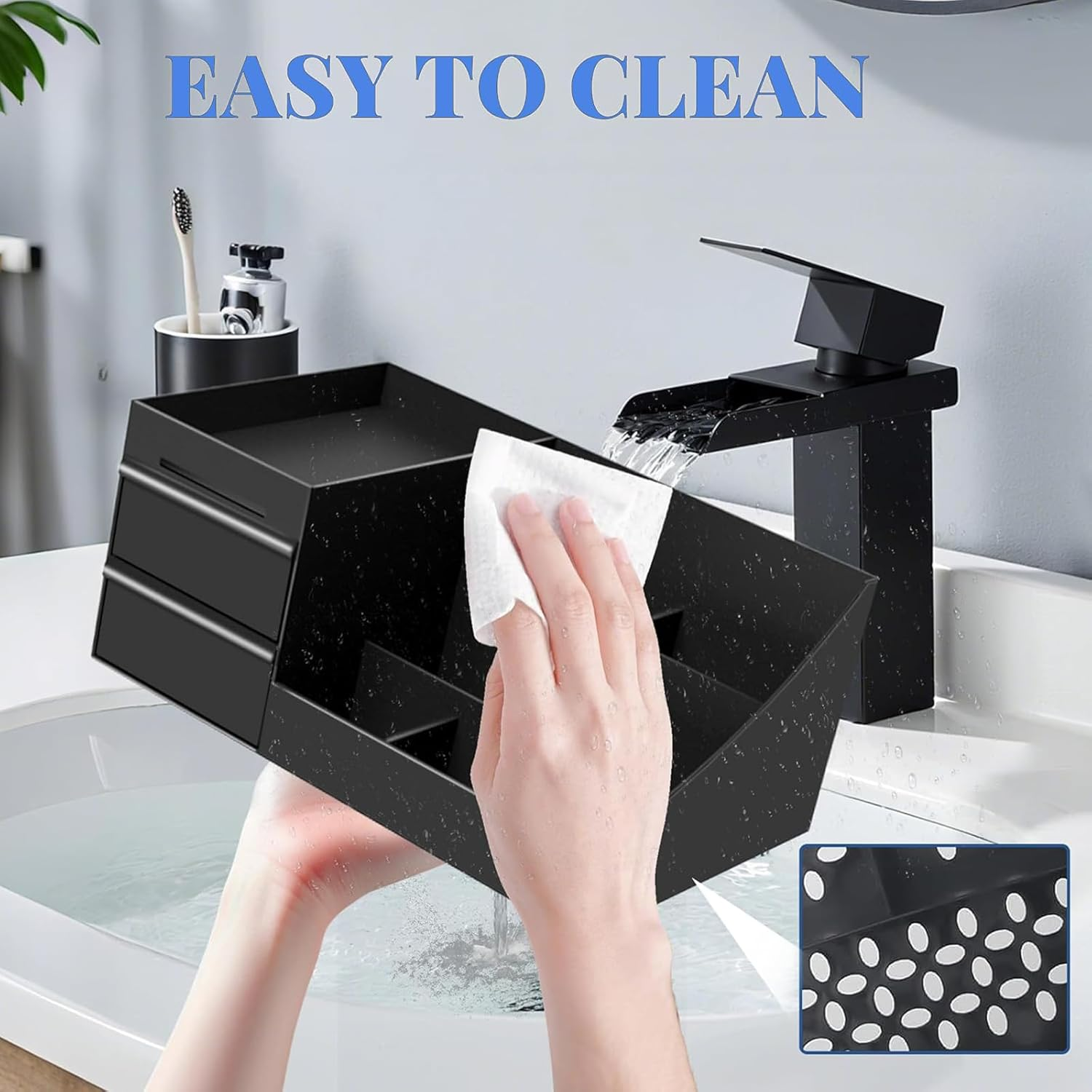 Black Perfume Display Stand with Drawers, Countertop Organizer for Perfume, Cologne, and Accessories, Bathroom Storage Rack for Men and Women, Multi-Purpose Vanity Organizer (26 X 16 X 12 Cm) image number 2