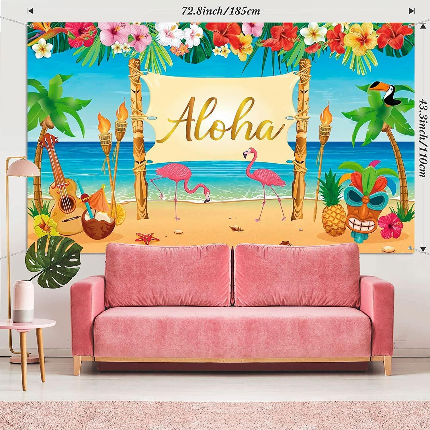 Hawaiian Aloha Party Decoration, Extra Large Summer Luau Beach Party Banner Backdrop Background Photography for Birthday Musical Party Baby Shower Tropical Tiki Themed Decoration, 72.8 X 43.3 Inch image number 6