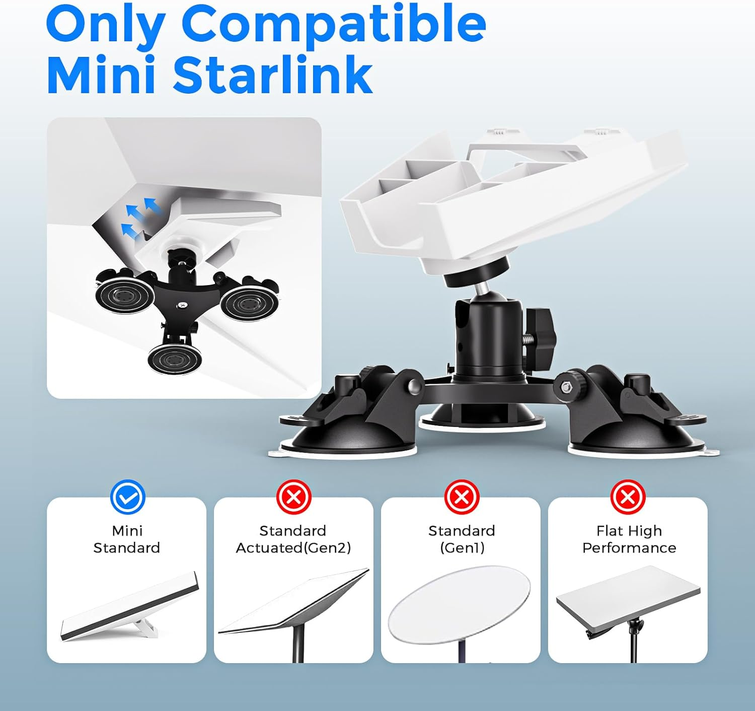 Starlink Mini Tripod Suction Cup Mount - 3X Heavy Duty Vacuum Grip, 360&deg; Adjustable ABS Anti-Slip Base for Car/Rv/Boat, Portable Installation image number 3