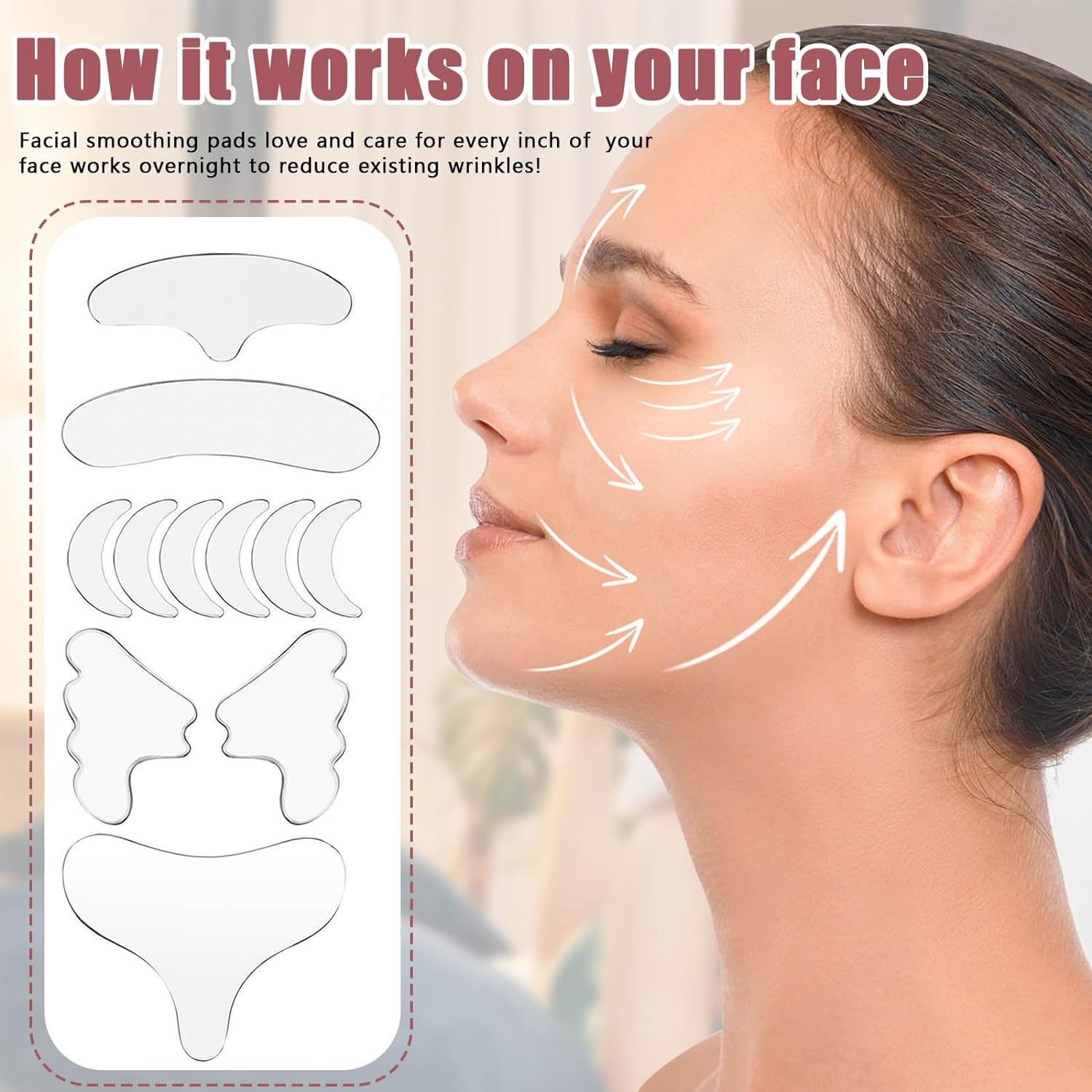 11Pcs Silicone Wrinkle Patches, Reusable Chest Wrinkle Patches, Neck Patches for Wrinkles, anti Wrinkle Silicone Patch for Chest Forehead Eye Neck (11)