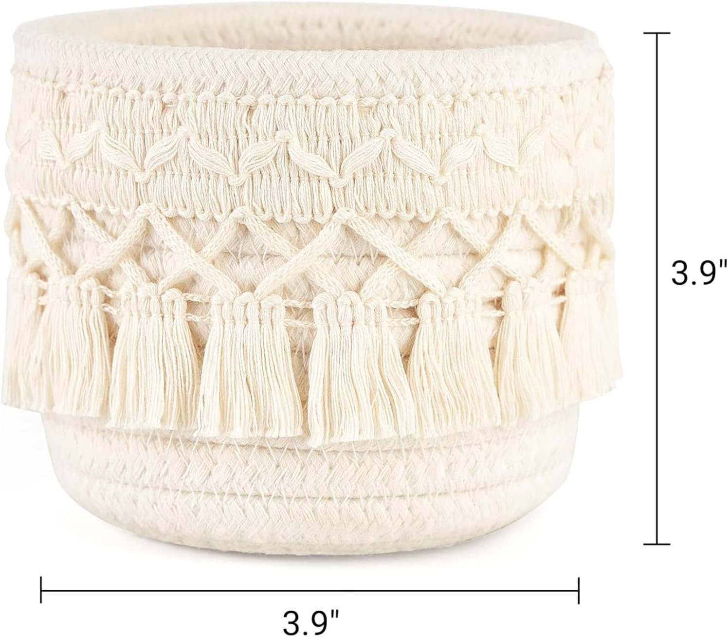 Macrame Makeup Brush Holder Organizer &ndash; Set of 2 Boho Decor Baskets for Pen, Pencil, and Makeup Brushes Storage, Ivory image number 5