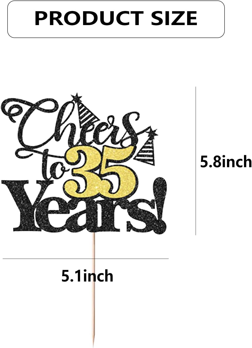Chris.W 1 Pack Cheers to 35 Years Cake Topper, Black and Gold Glitter 35Th Birthday Cake Pick, Happy 35Th Cake Decoration for 35 Anniversary Birthday Party Decorations Supplies image number 4