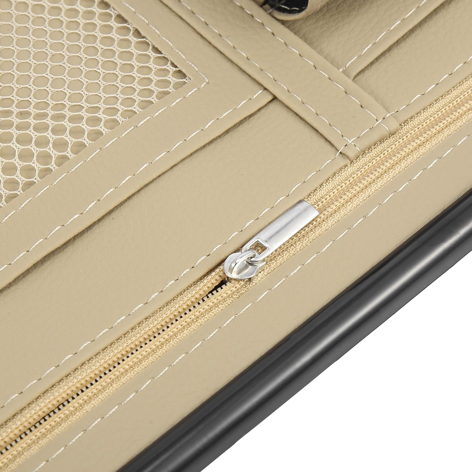 X AUTOHAUX Beige Universal Car Sun Visor Organizer Sunglasses Case Storage Pocket Hook and Loop Tape ABS PU Leather for SUV RV Truck - Beige image number 2