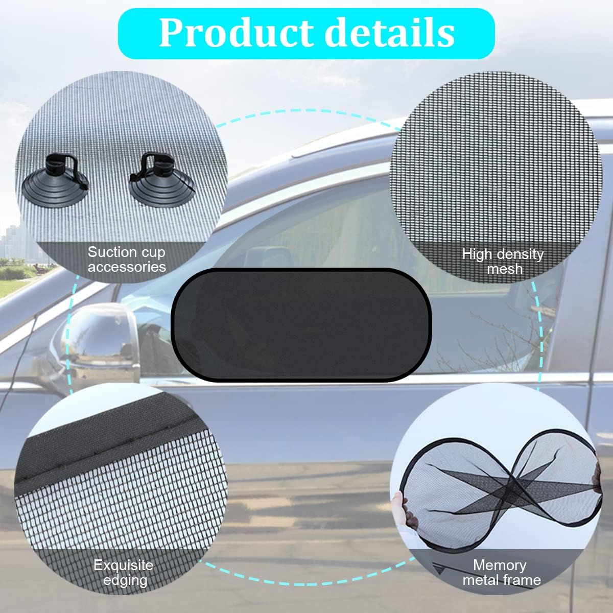 Car Rear Window Sunshade with Suction Cup, Sun UV Rays Protection for Car Back Window, Sunlight Shield Blocker Mesh Cover for Rear Facing Seats, Car Accessories for Baby, Pets, Children （39"X19"/Rear） image number 1