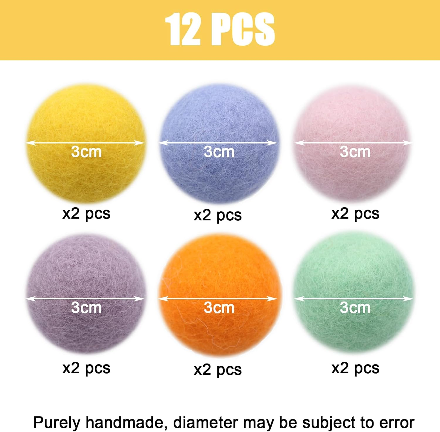 ZJCANGLIU 12 Pieces Cat Games, Cat Games, Cat Games, Interactive Cat Games, Interactive Cat Games, Felt Balls for Cats, Wool Felt Balls (6 Colours, 3 Cm) image number 1