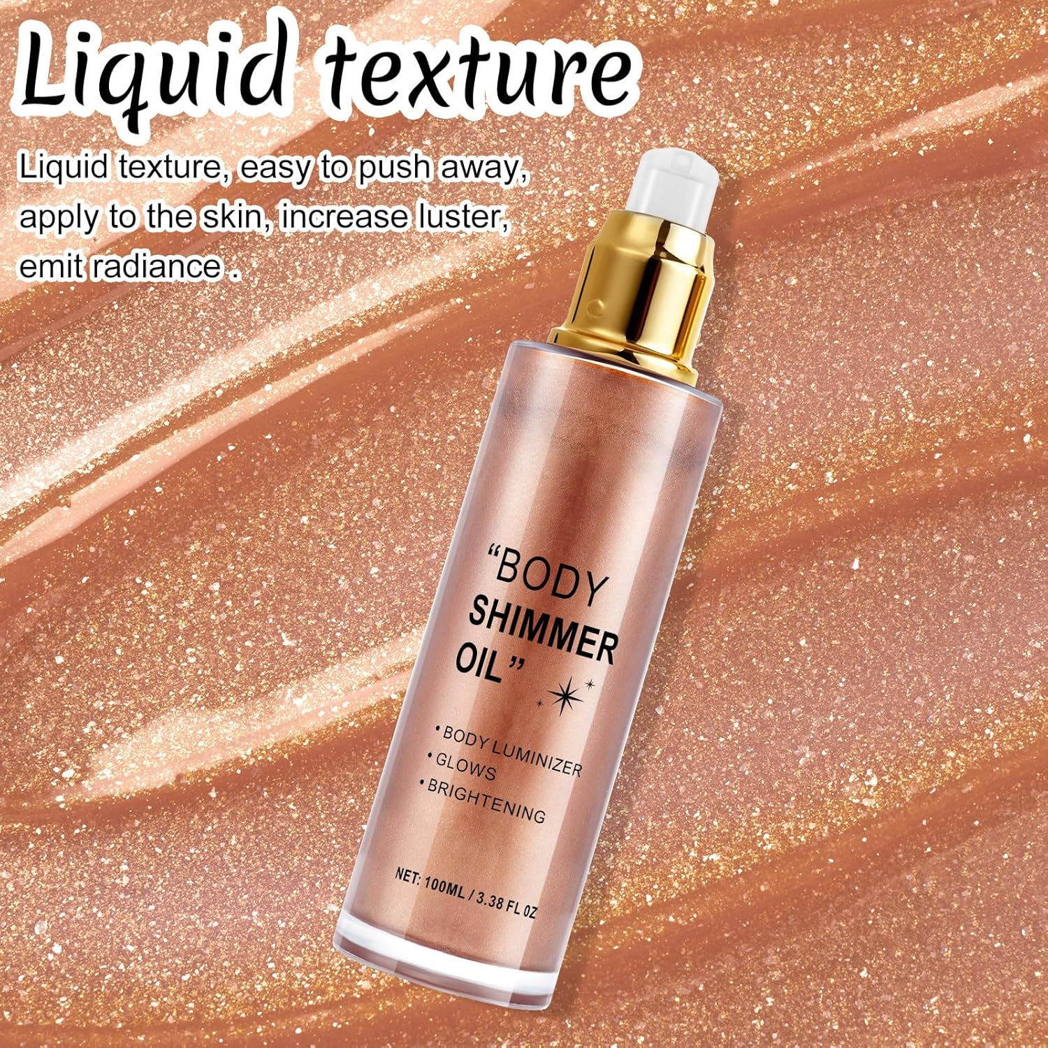 Shimmer Body Oil, Rose Gold Natural Glow Luminizer, Long Lasting Moisturizing Body Glow Oil for Glow Skin, Luminizer Brighten, All Skin Types 100Ml image number 1