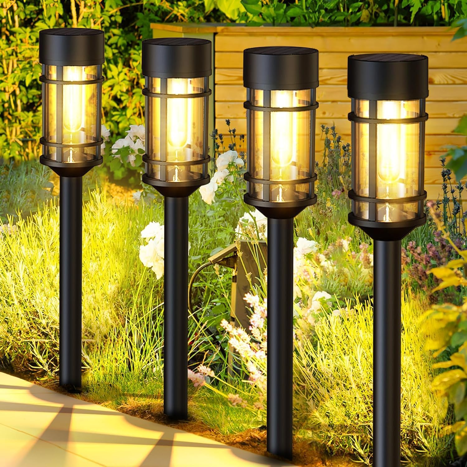 Solar Pathway Lights 8 Pack, LED Solar Lights Outdoor Waterproof IP65, Glass Solar Garden Lights Landscape Lighting for Yard Lawn Walkway Driveway(Black) image number 3