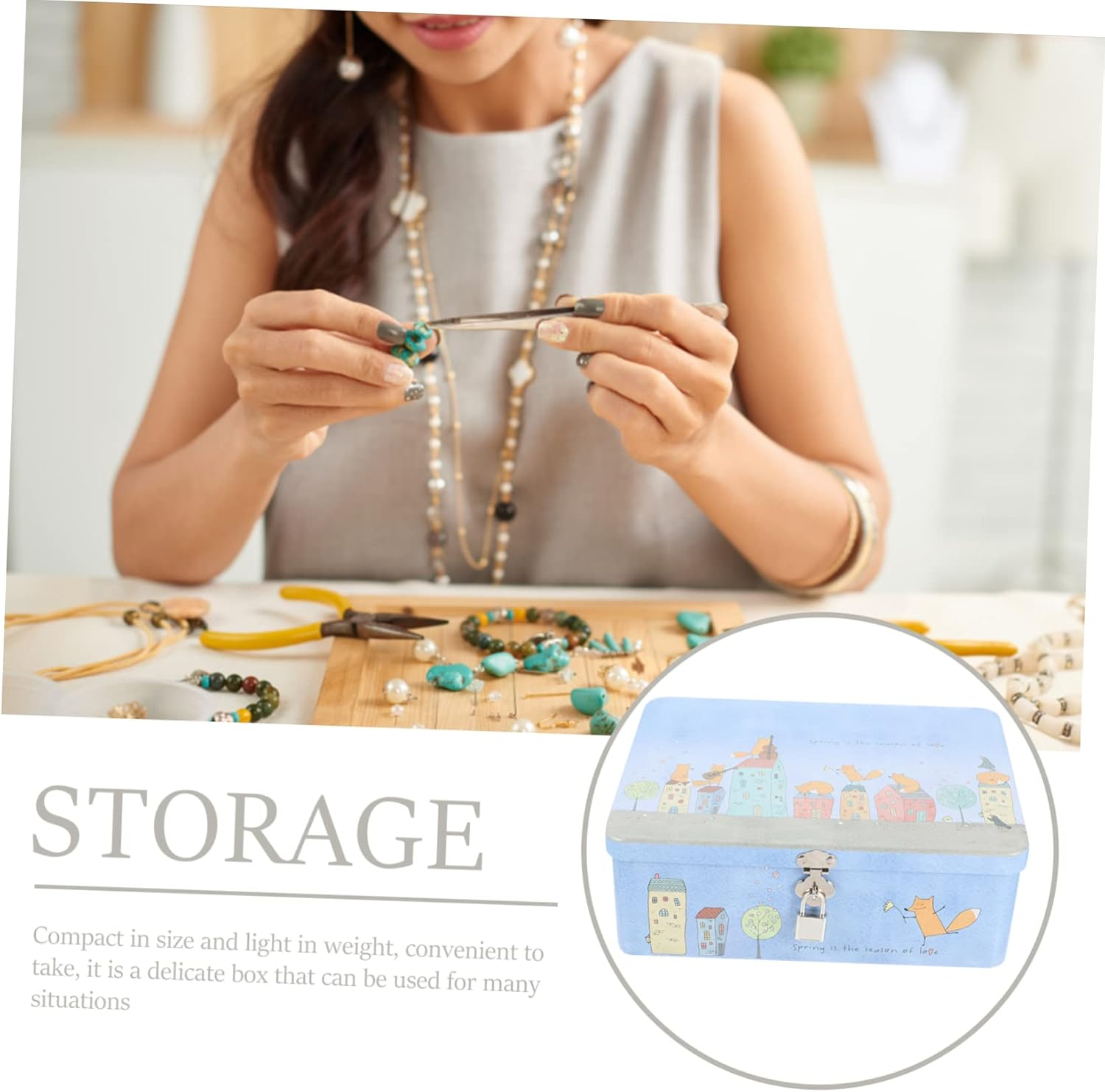 Angoily Vintage Tin Box Lock Portable Lockable Storage Box Small Tin for Desktop Organiser image number 3