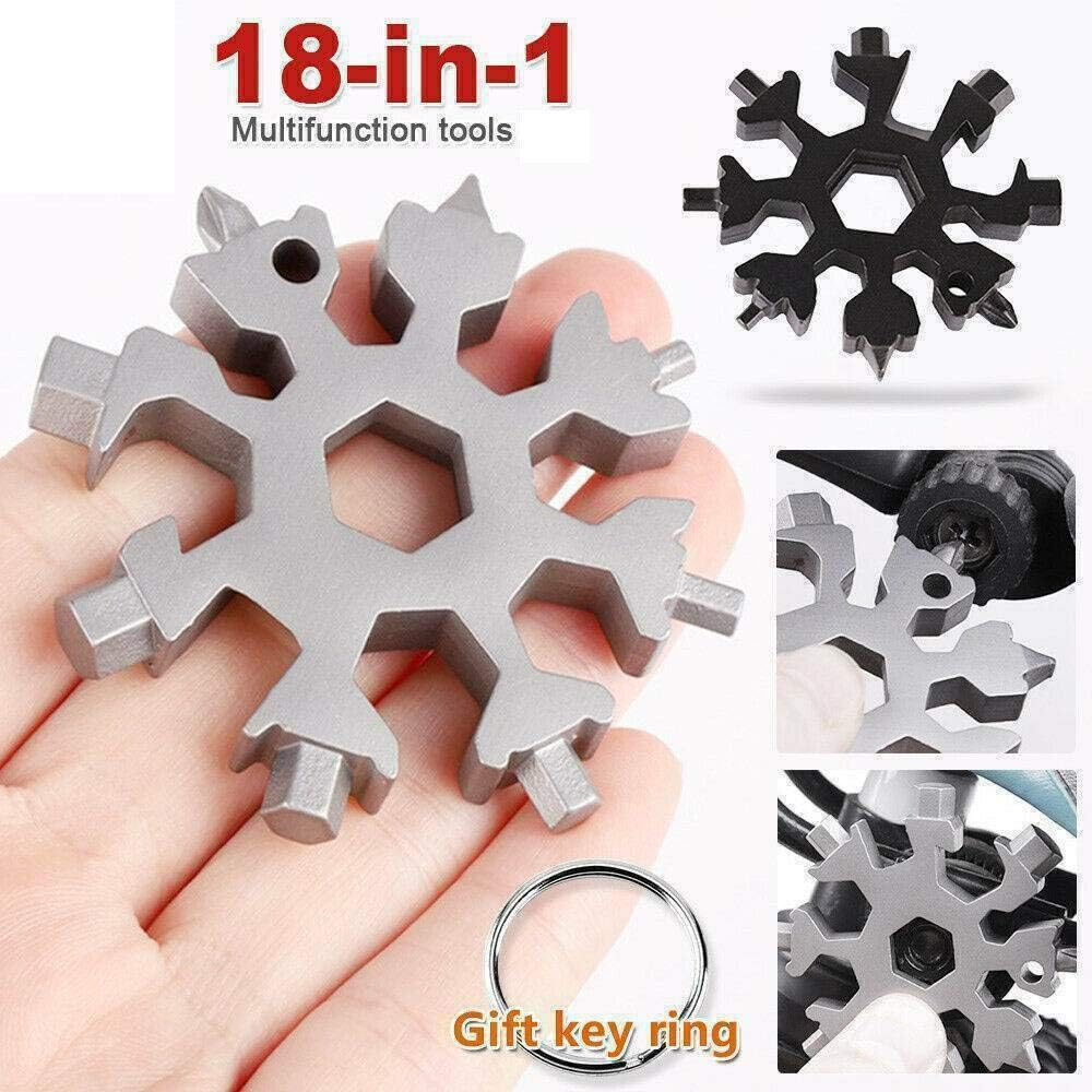 18 in 1 Stainless Multi-Tool Snowflake Keychain Wrench Screwdriver Bottle Opener (SILVER) - Silver image number 2