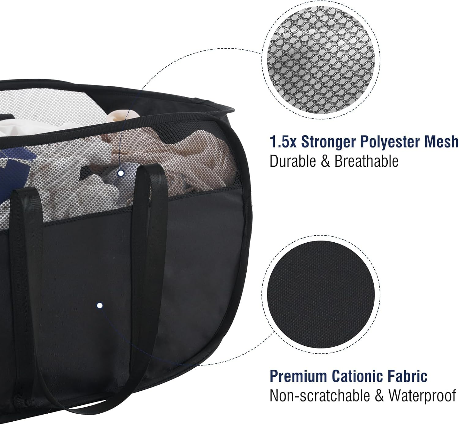 65L Mesh Laundry Basket 2 Pcs Pop up Laundry Hampers with 4 Reinforced Carry Handles, Foldable Laundry Basket for Clothes Toys Easy to Carry Collapsible Laundry Basket (Black) image number 1