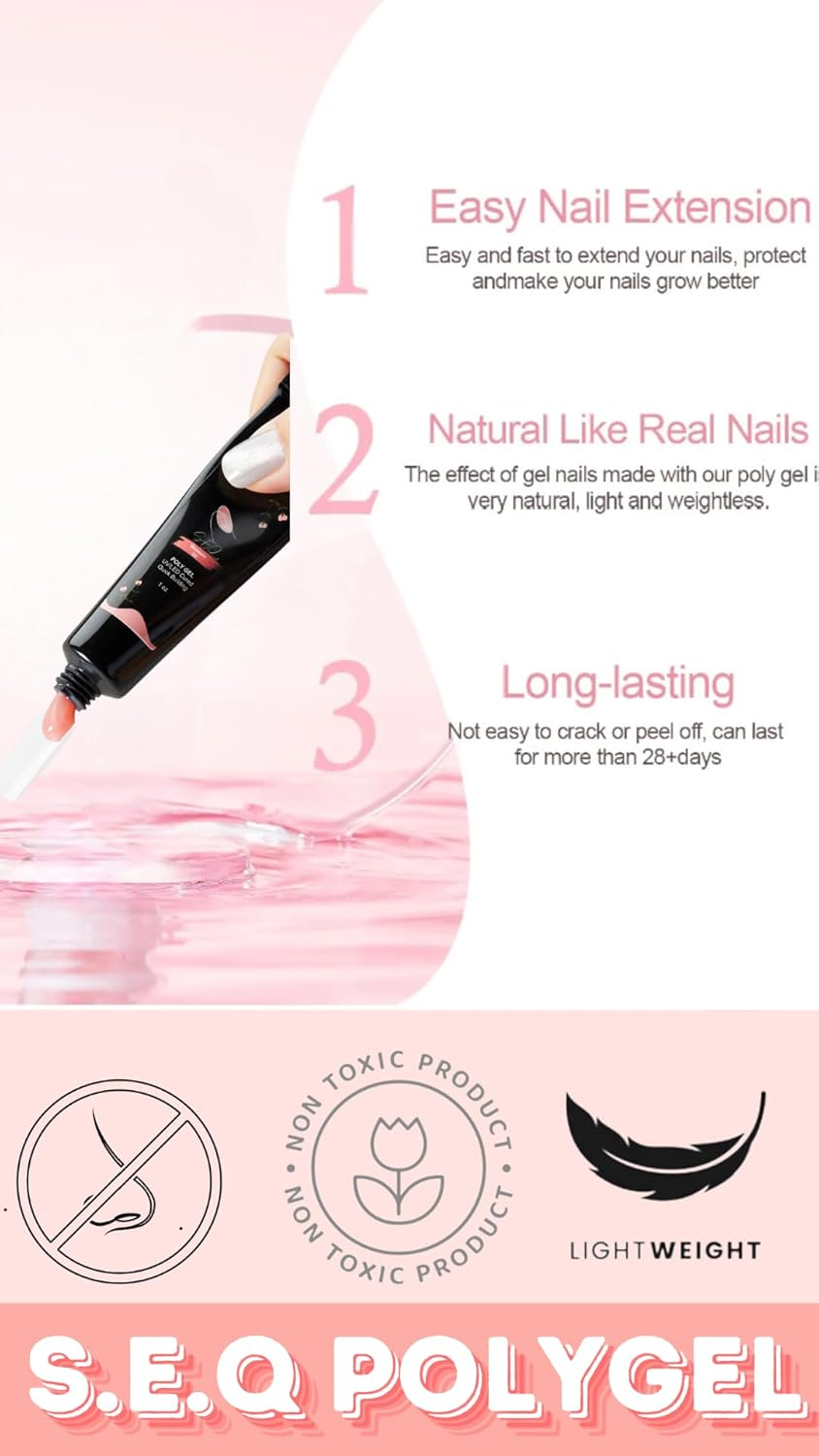 Quick.Simple.Easy SEQ Poly Extension Gel BLOSSOM Nail Enhancement Gel for Beginner & Professional Nail Art Salon, Nail Building Strengthening Gel, French Manicure, Trendy Nail Art Design GIFT BAG image number 2