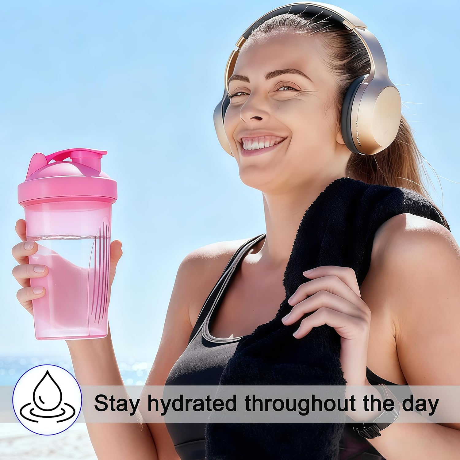 Shaker Bottle for Protein Powder Mixed Plastic Workout Water Bottle 400 Ml with Mixball Non-Leak Cap Shaker Cups for Fitness Sports Gym Supplement Drinks Bottles (Blue) - Blue image number 3